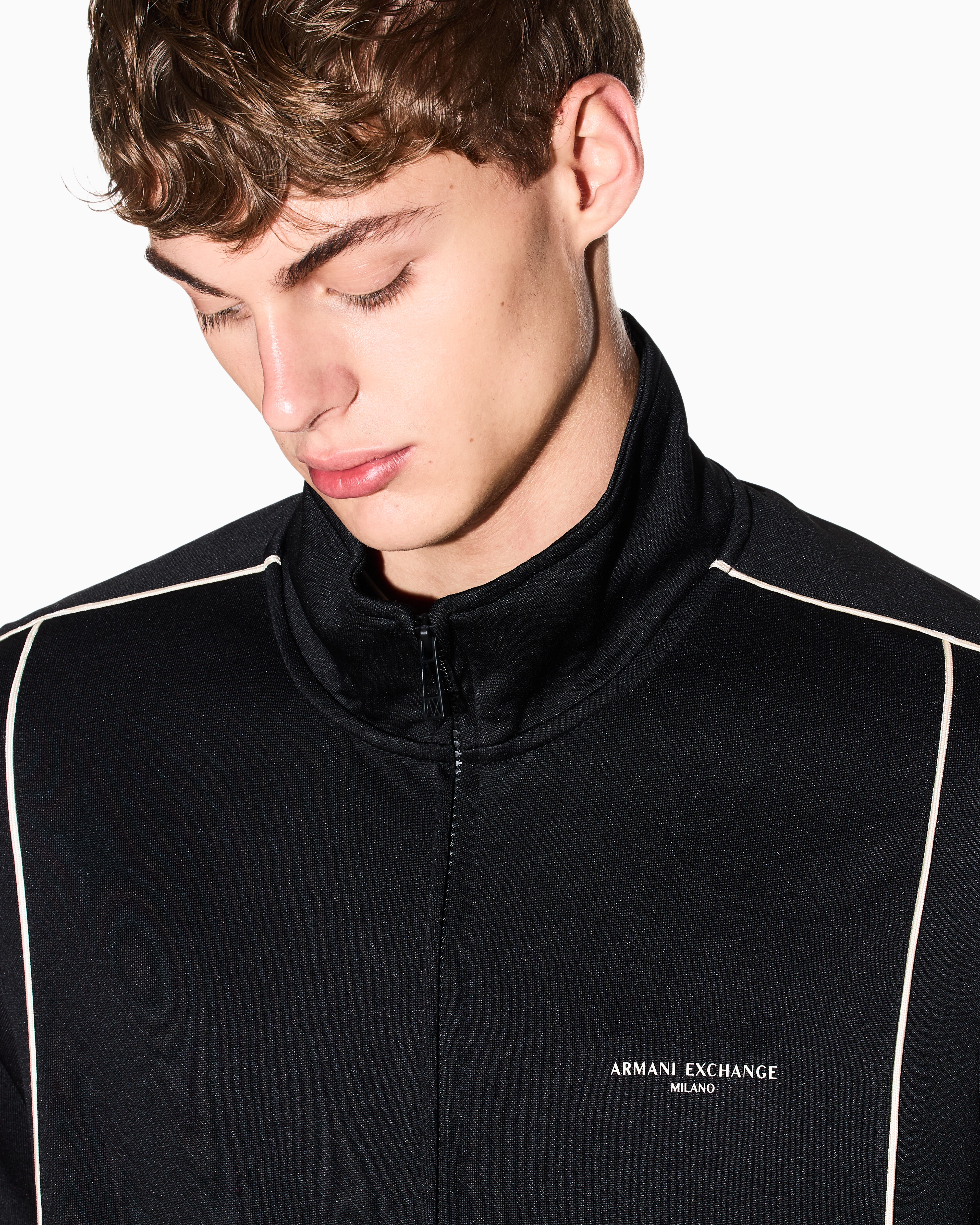 Armani Exchange - Full-zip sweatshirt with contrasting piping, Man, Black, Size: