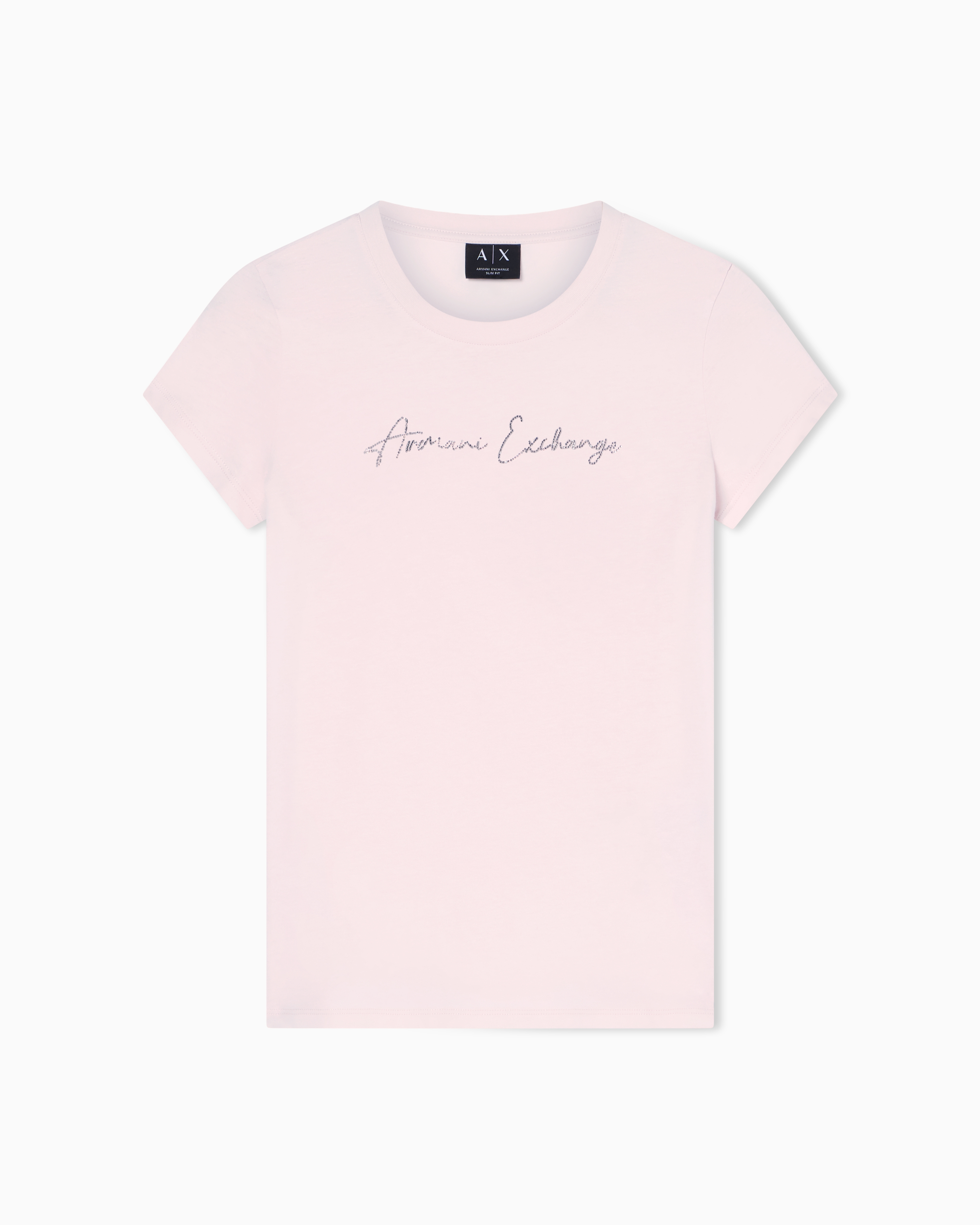 Armani Exchange Slim Fit T-shirt With Glitter Logo In Pink