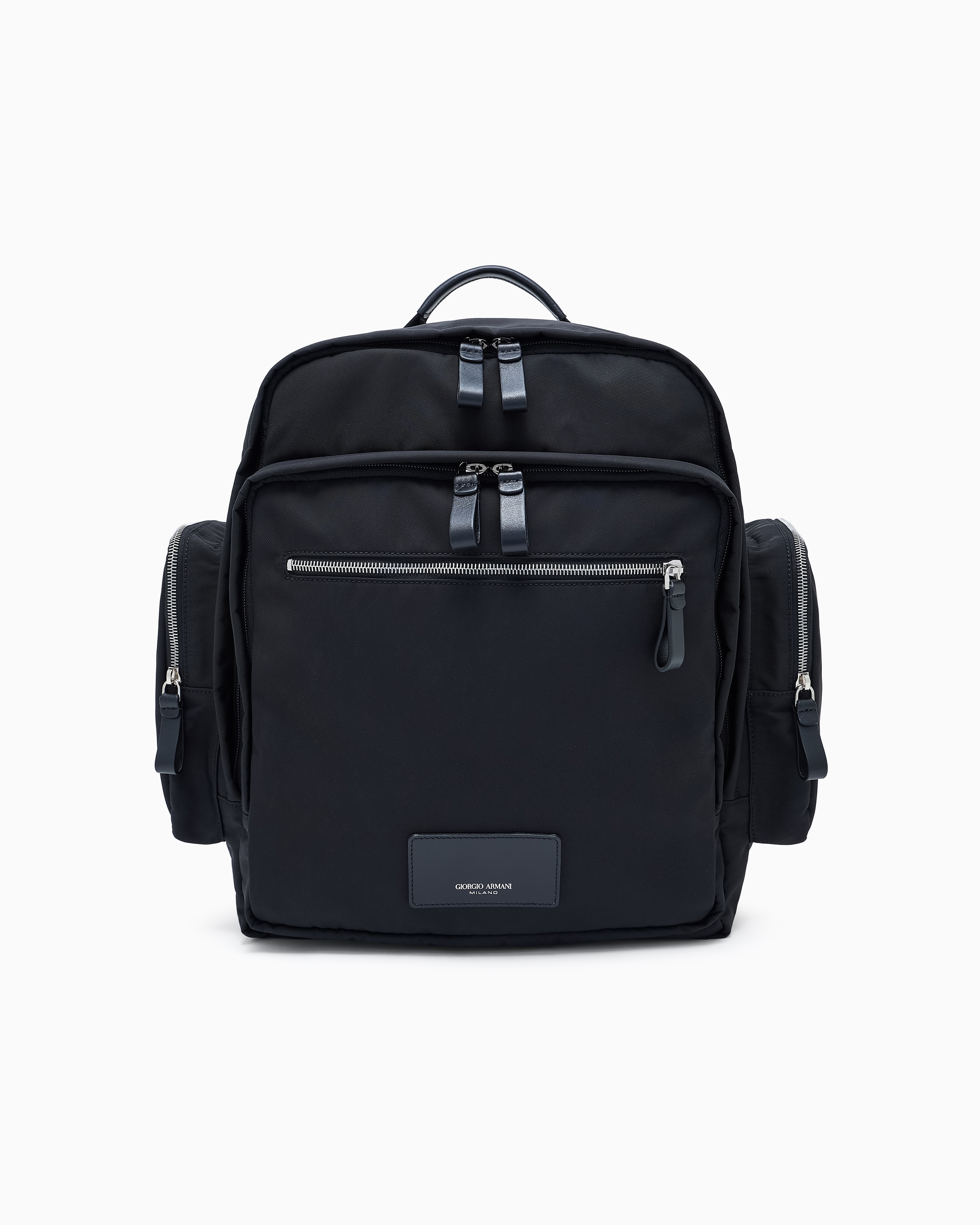 Giorgio Armani Black Nylon Backpack With Leather Details