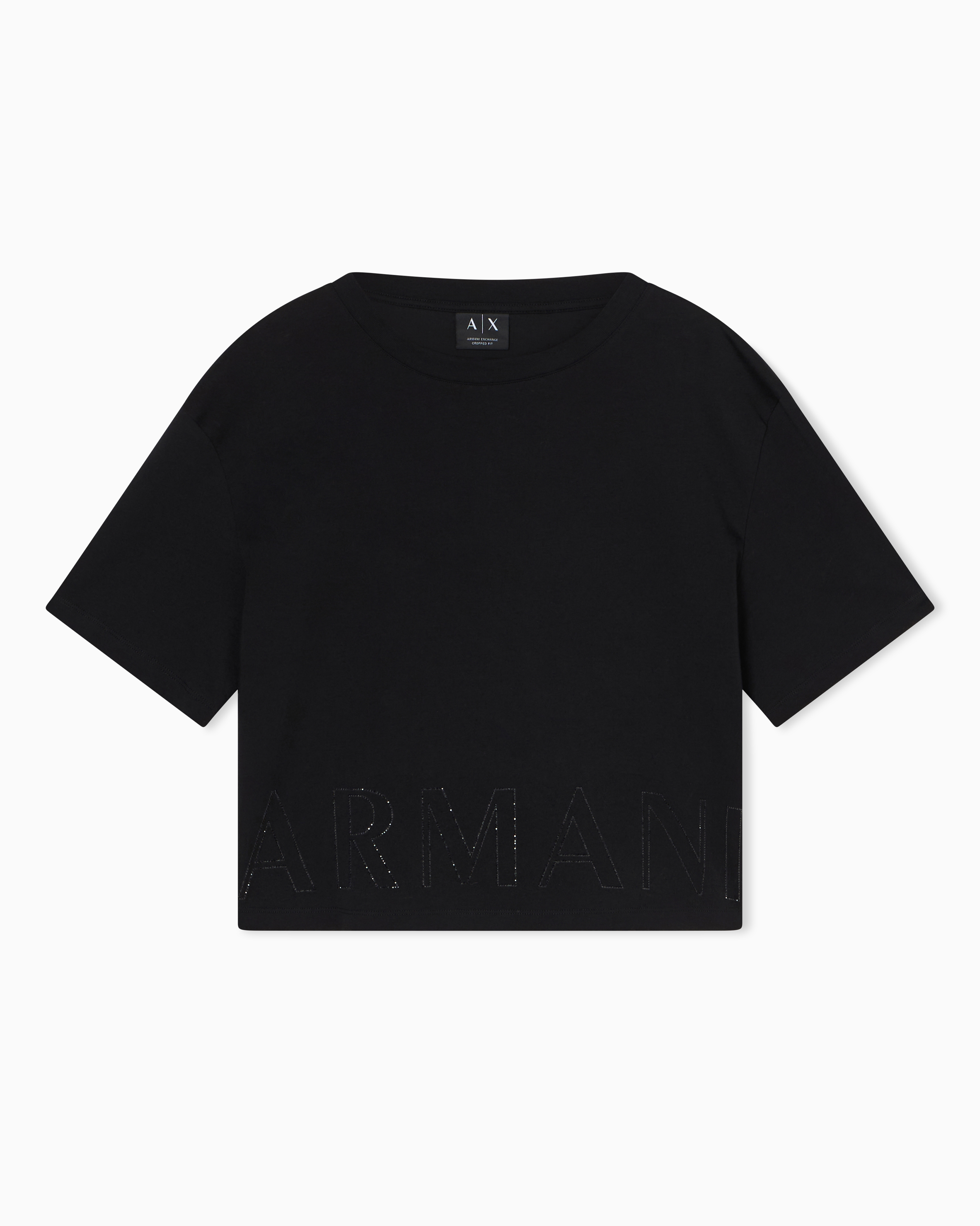 Armani Exchange Black Cropped Basic T-Shirt In Cotton Jersey