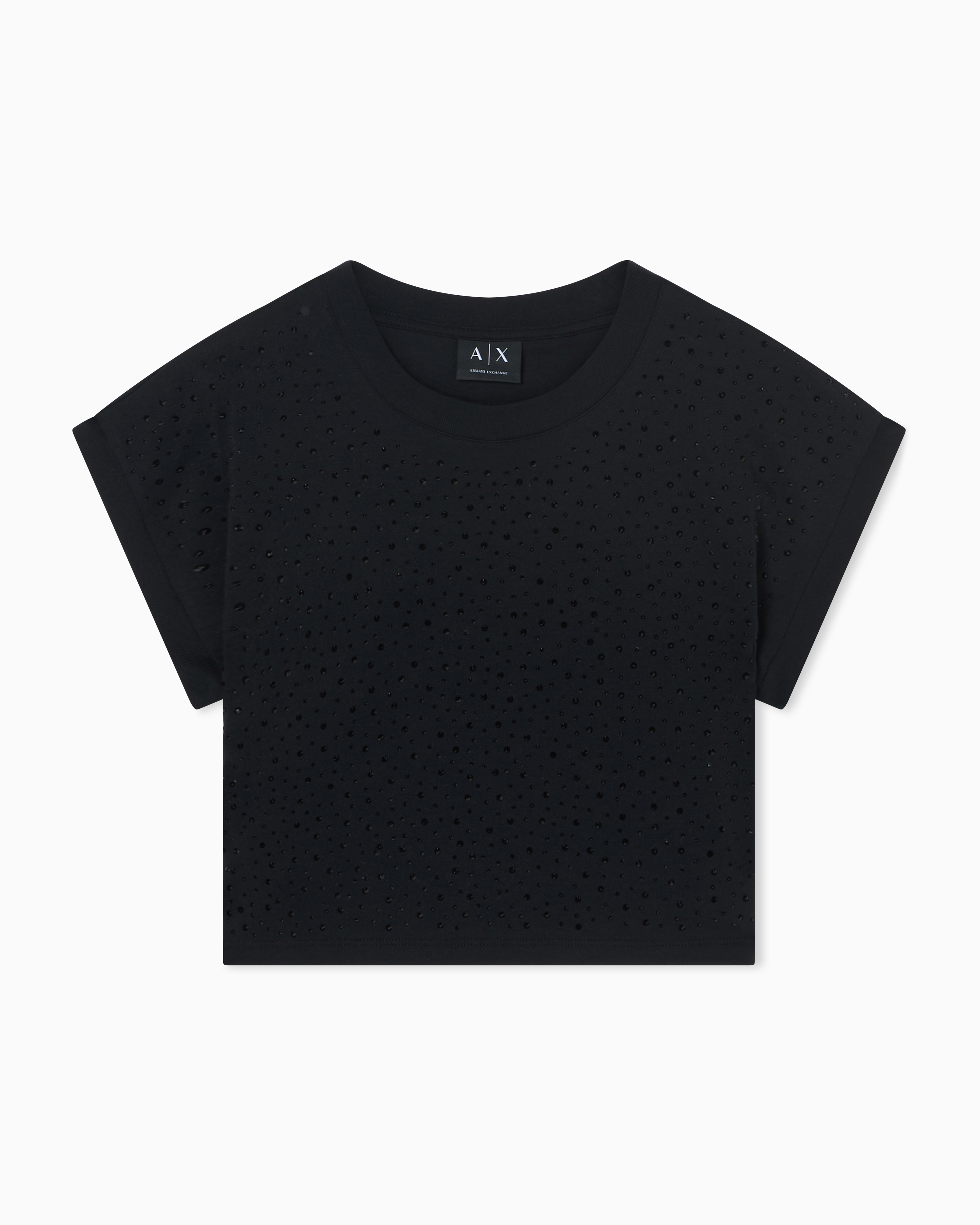 Armani Exchange Black Cropped T-Shirt In Cotton Jersey