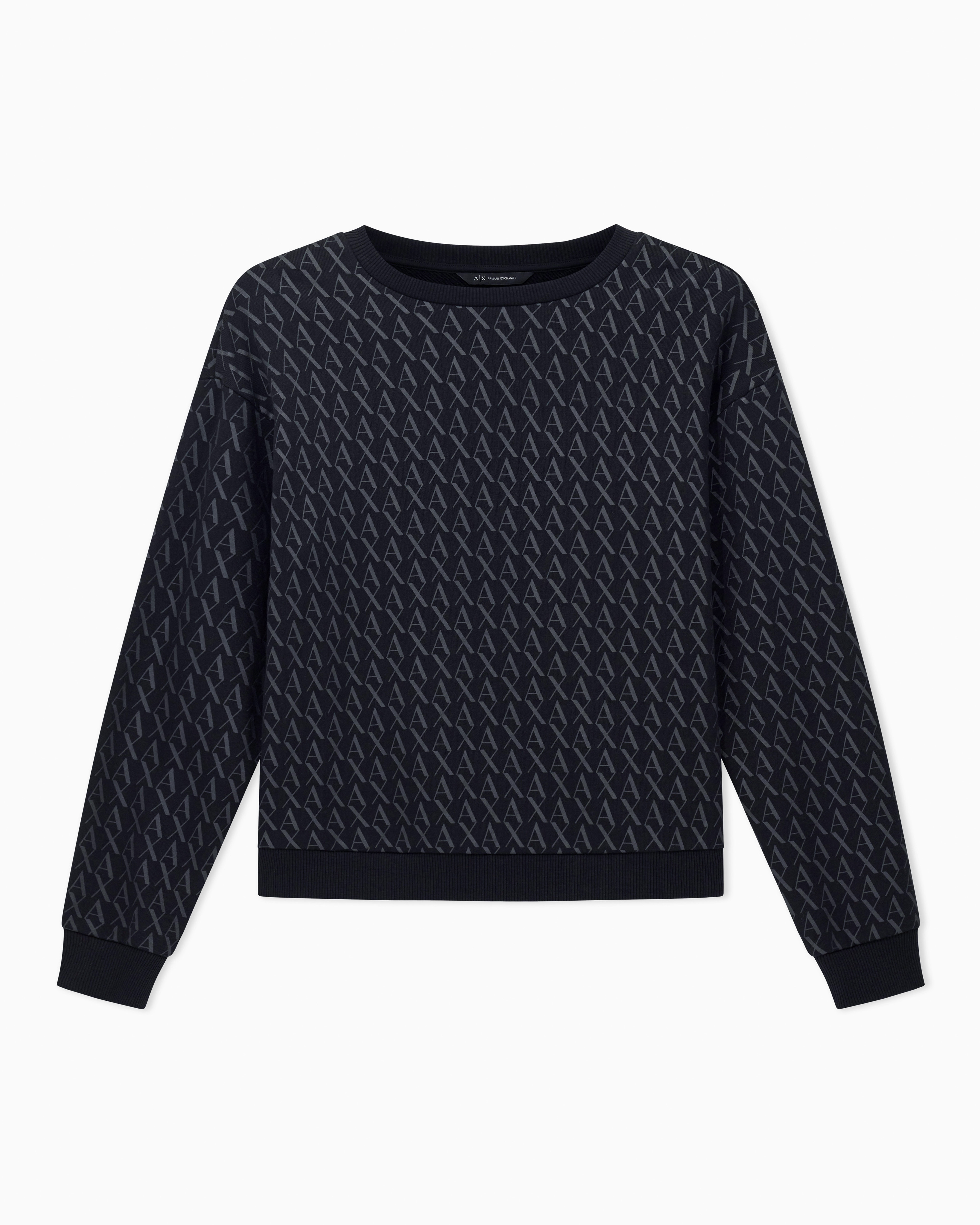 Armani Exchange - ASV French Terry Sweatshirt with embossed logo, Woman, Black, Size: