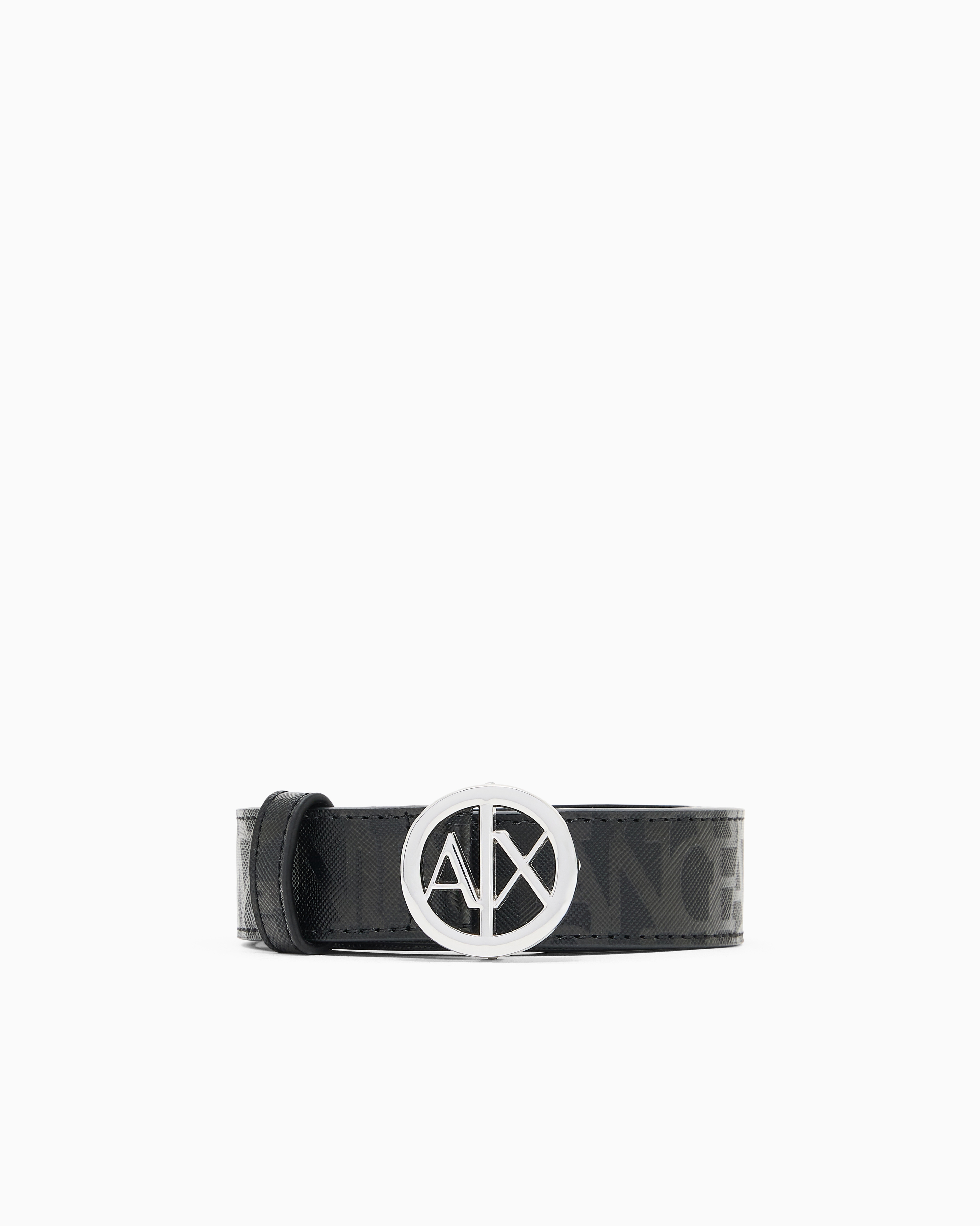 Armani Exchange Black Belt With Allover Logo And Logo Buckle