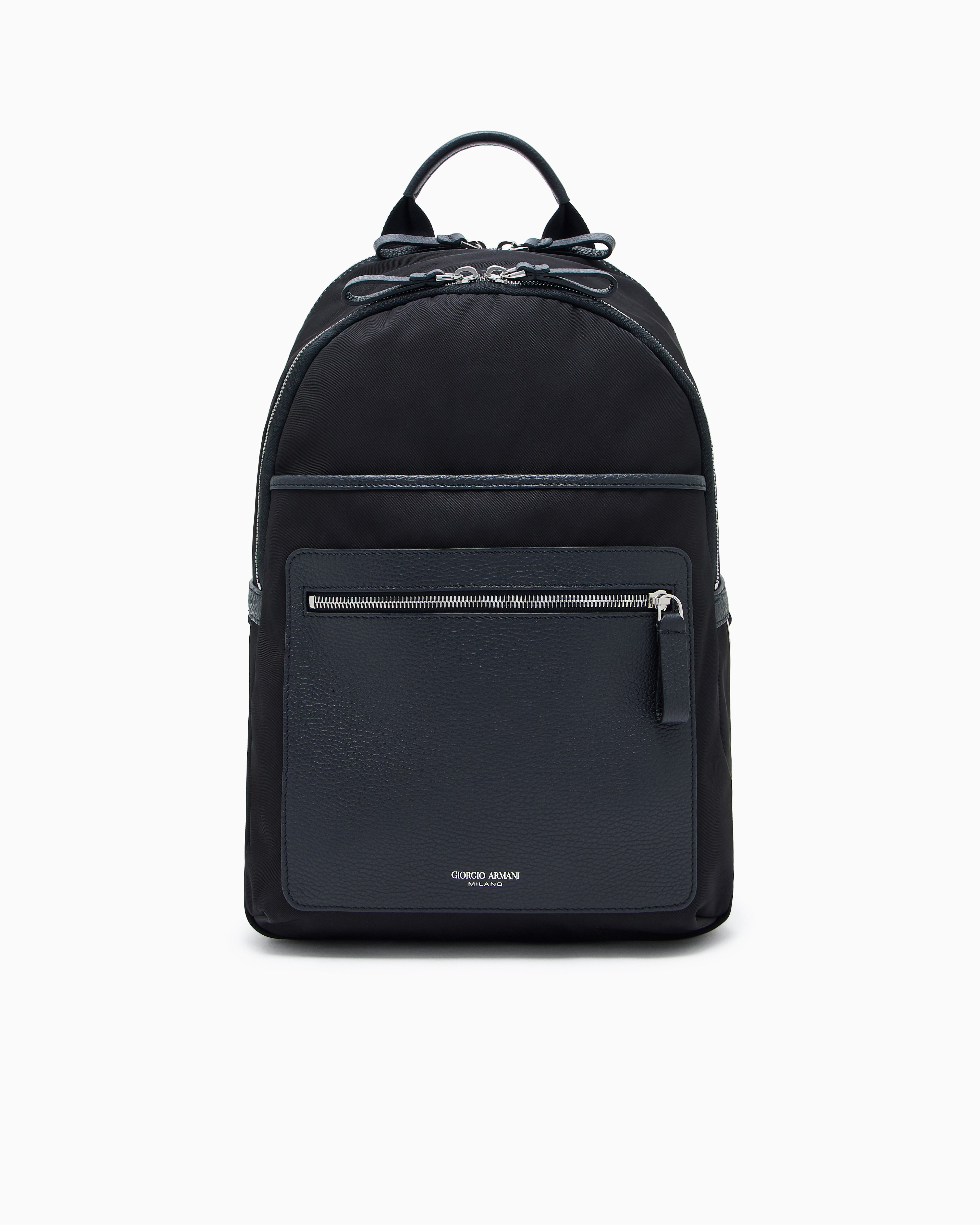Giorgio Armani Black Recycled-Nylon And Pebbled-Leather Backpack Asv
