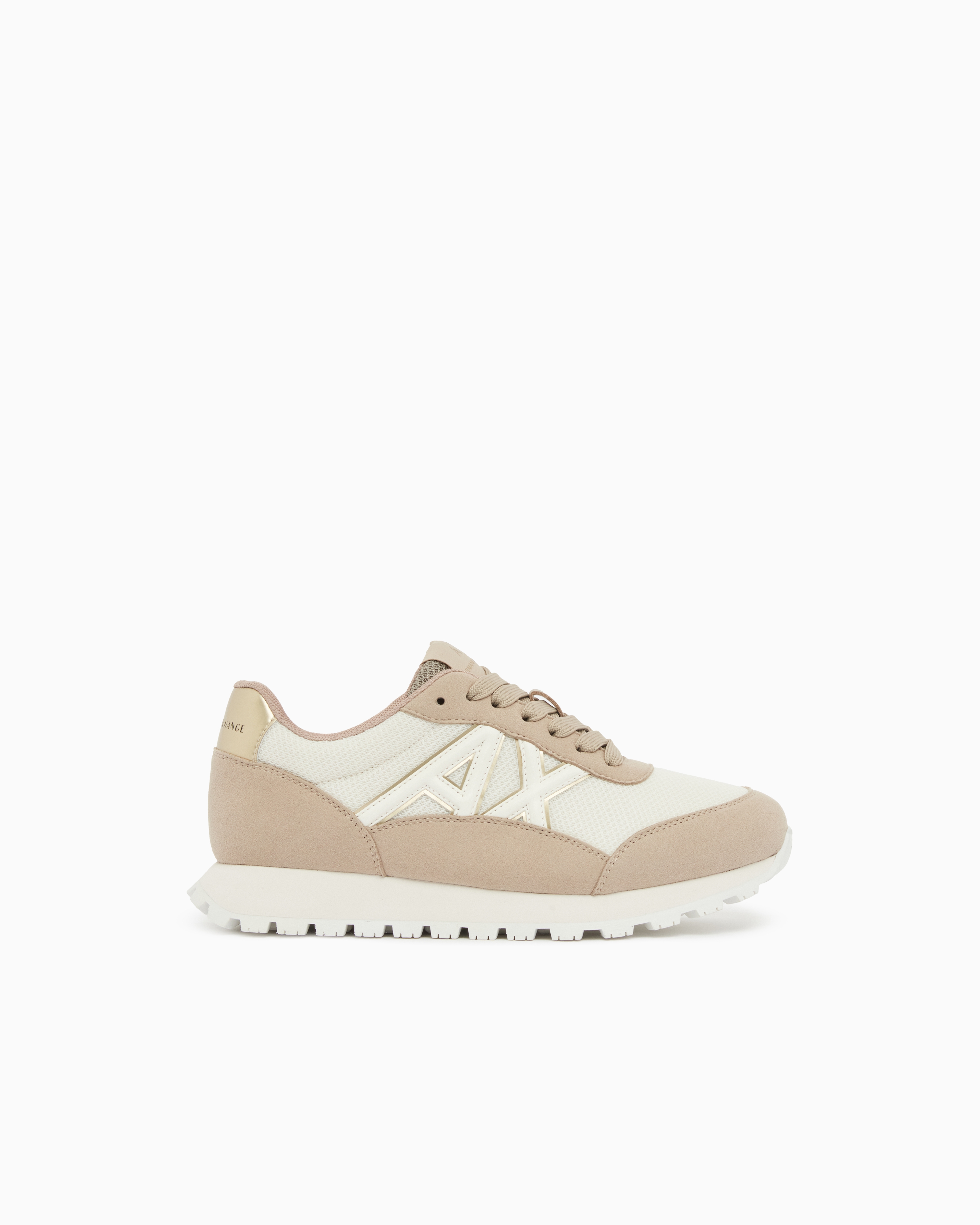 Armani Exchange Beige Sneakers In Mesh And Microsuede