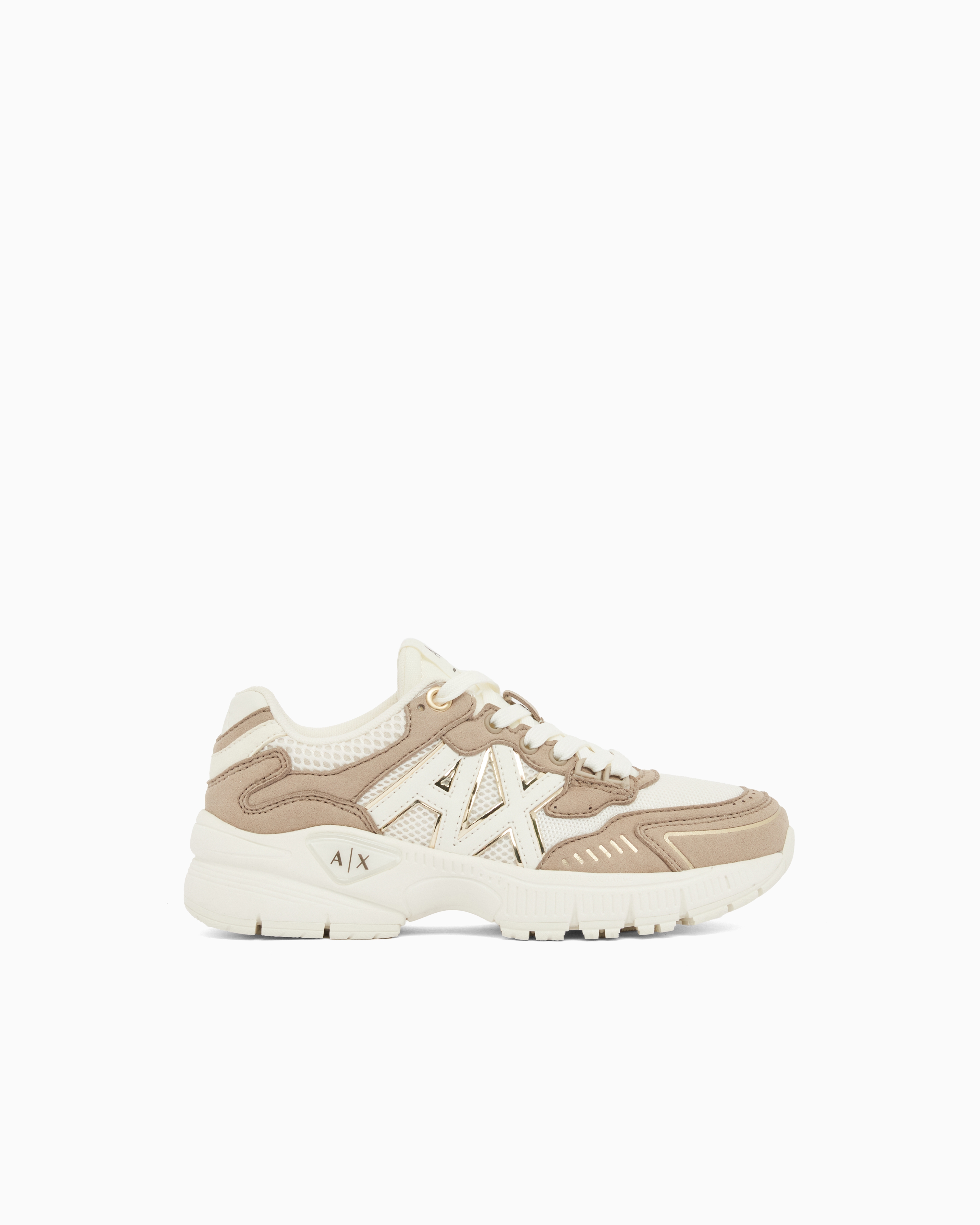 Armani Exchange Beige Sneakers In Mesh And Nylon With Rubber Sole