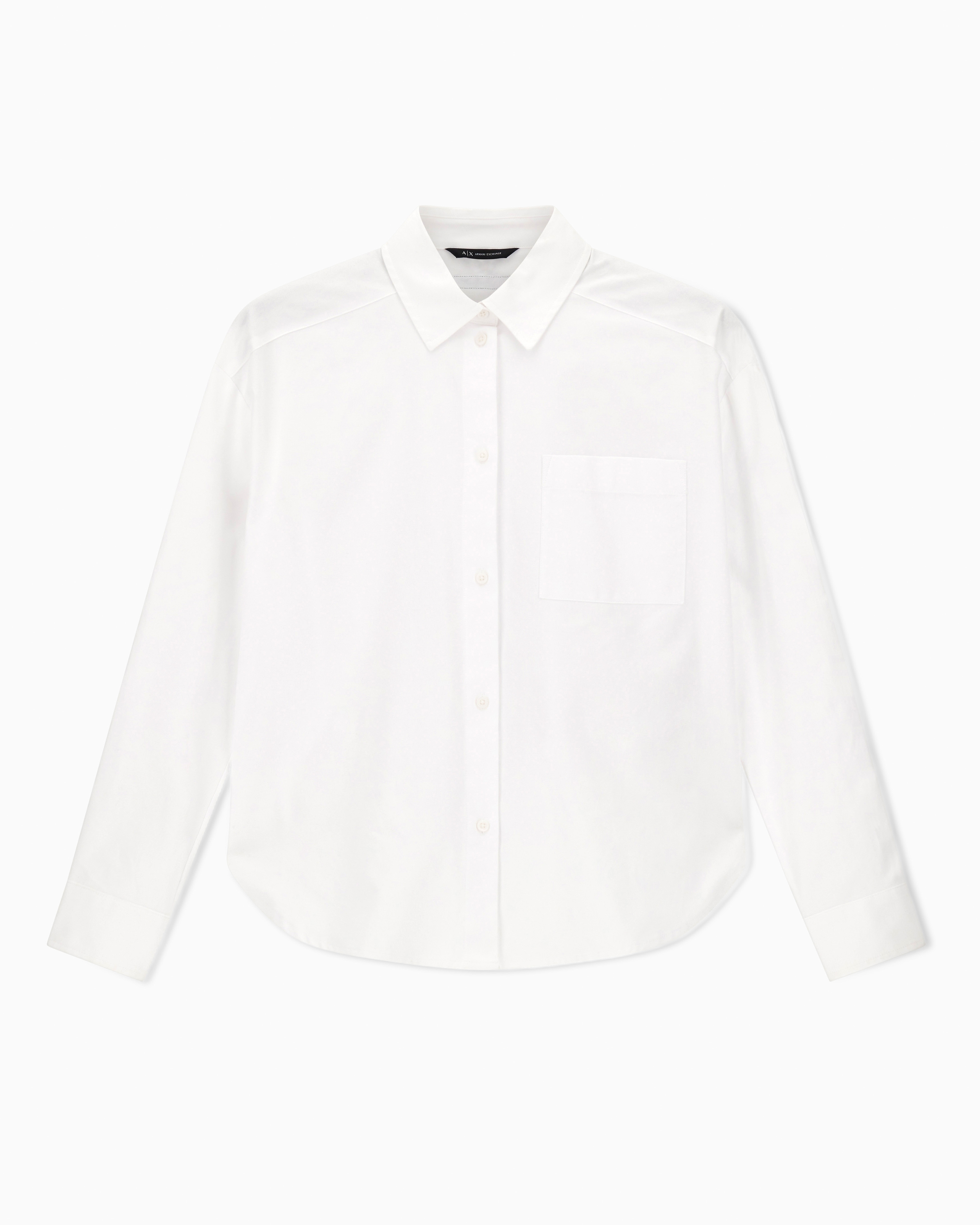 Armani Exchange Blu Camicia Cropped In Oxford Di Cotone