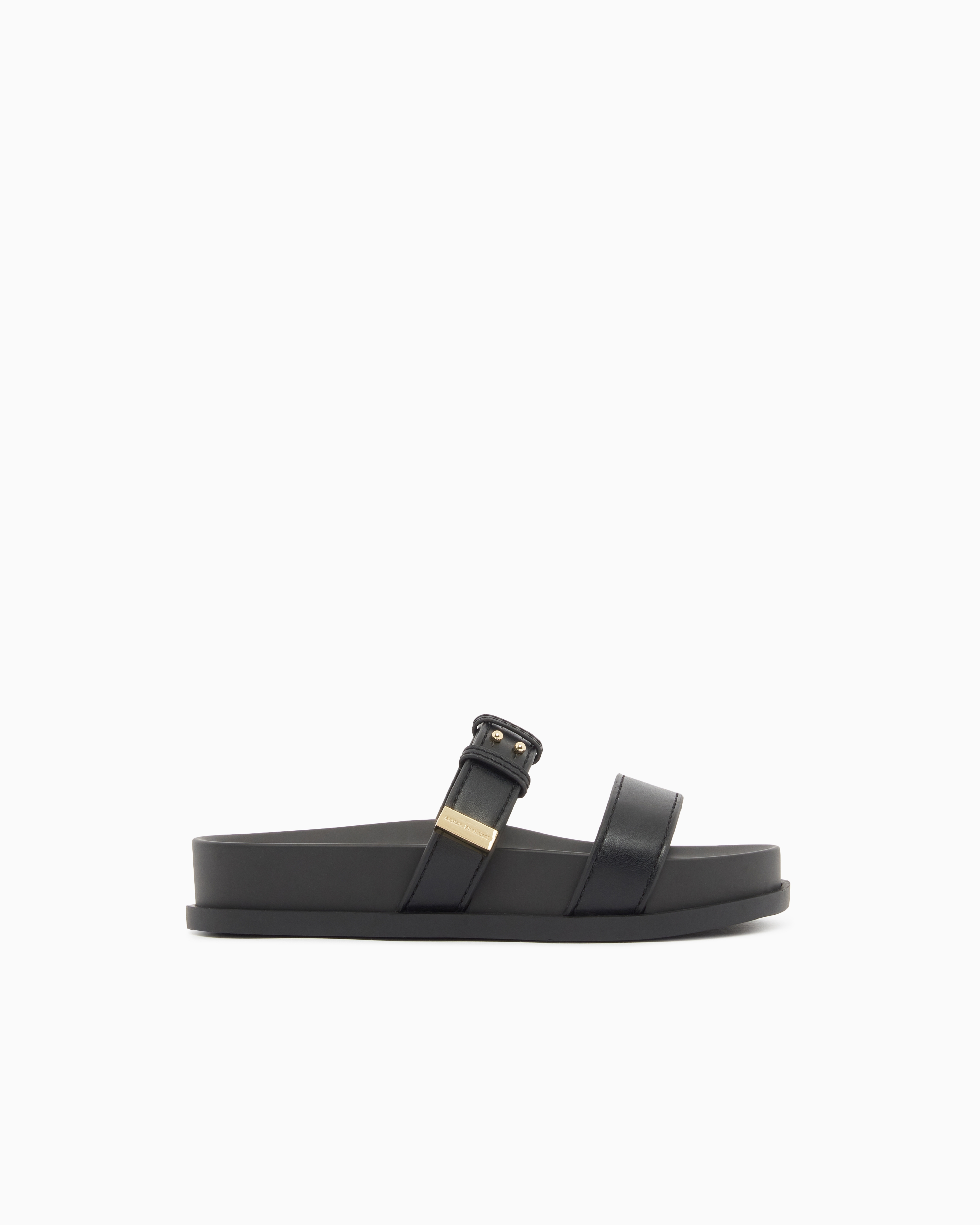 Armani Exchange Black Two-Strap Slippers With Buckle
