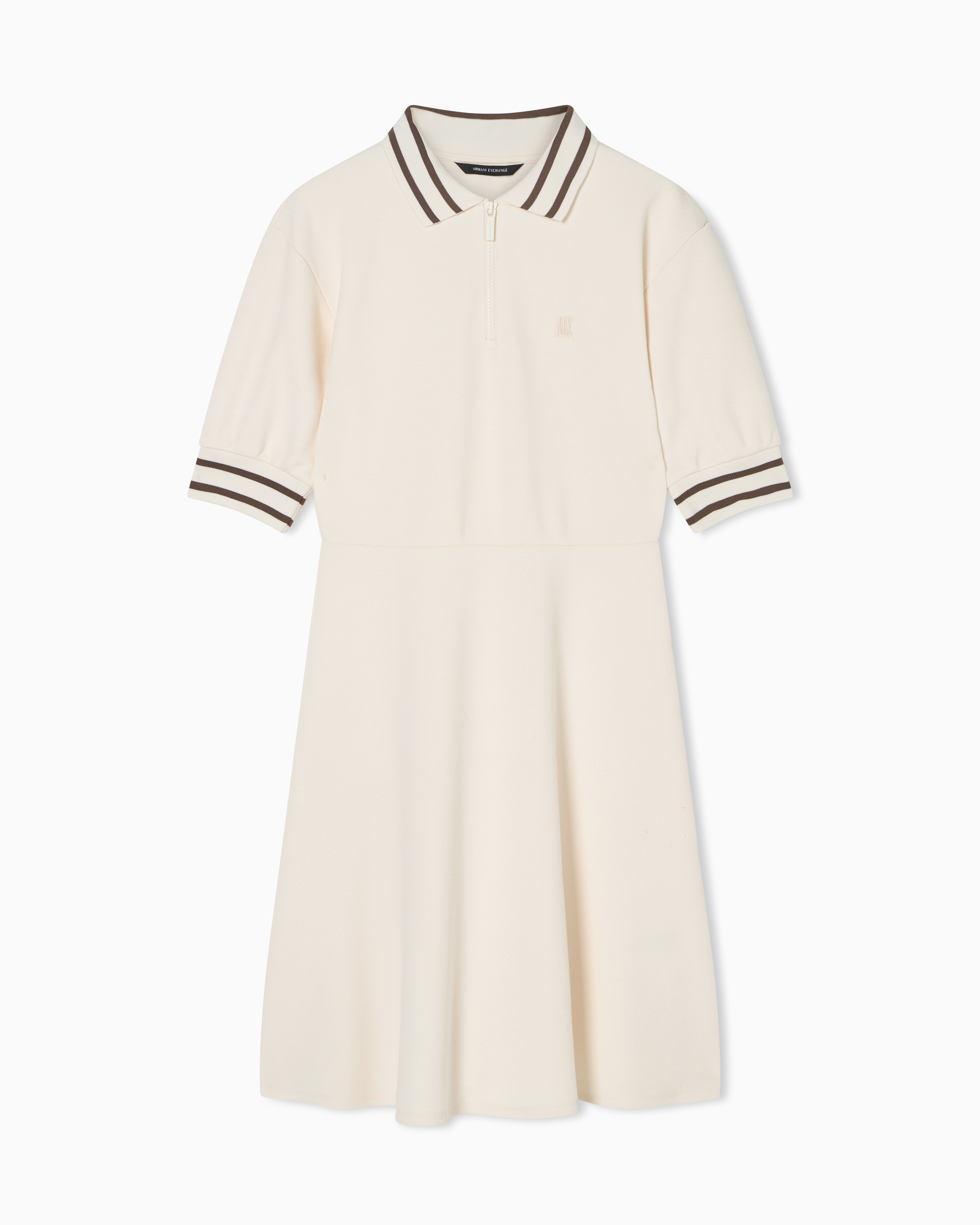 Armani Exchange White Short Stretch Piquet Dress With Contrasting Trim