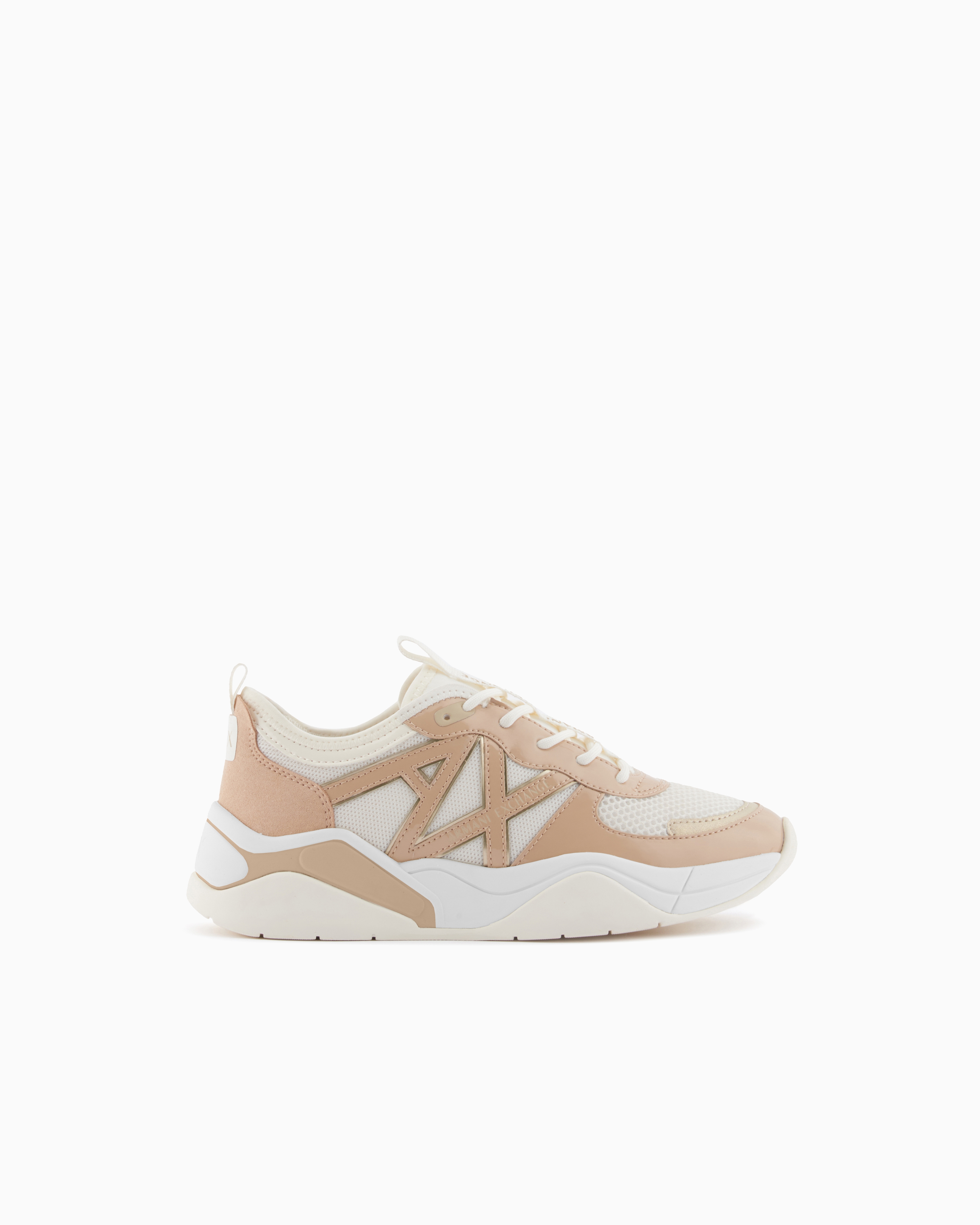 Armani Exchange Beige Urban Mesh And Microsuede Sneakers