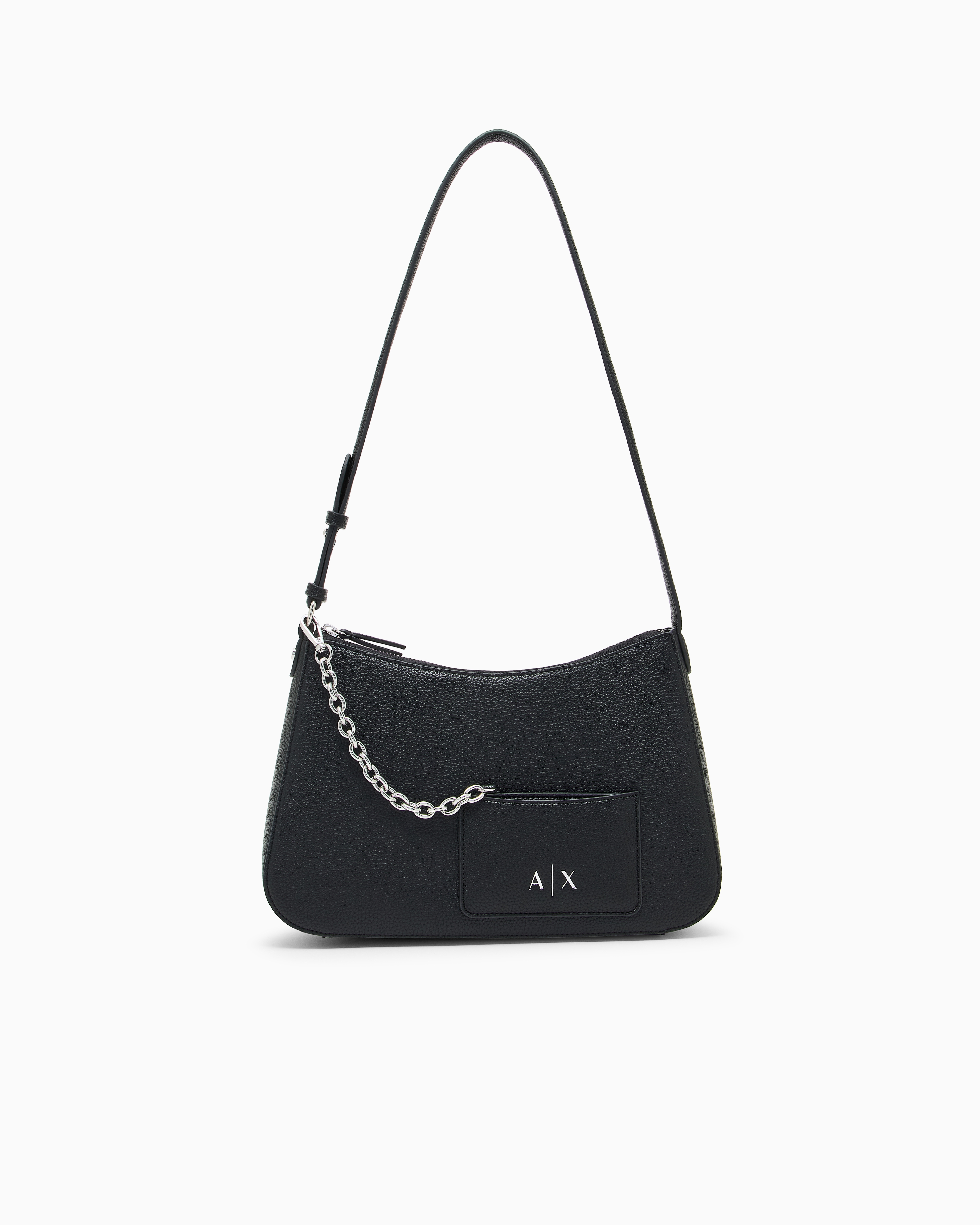 Armani Exchange Black Crossbody Bag With A Textured Grain And Chain