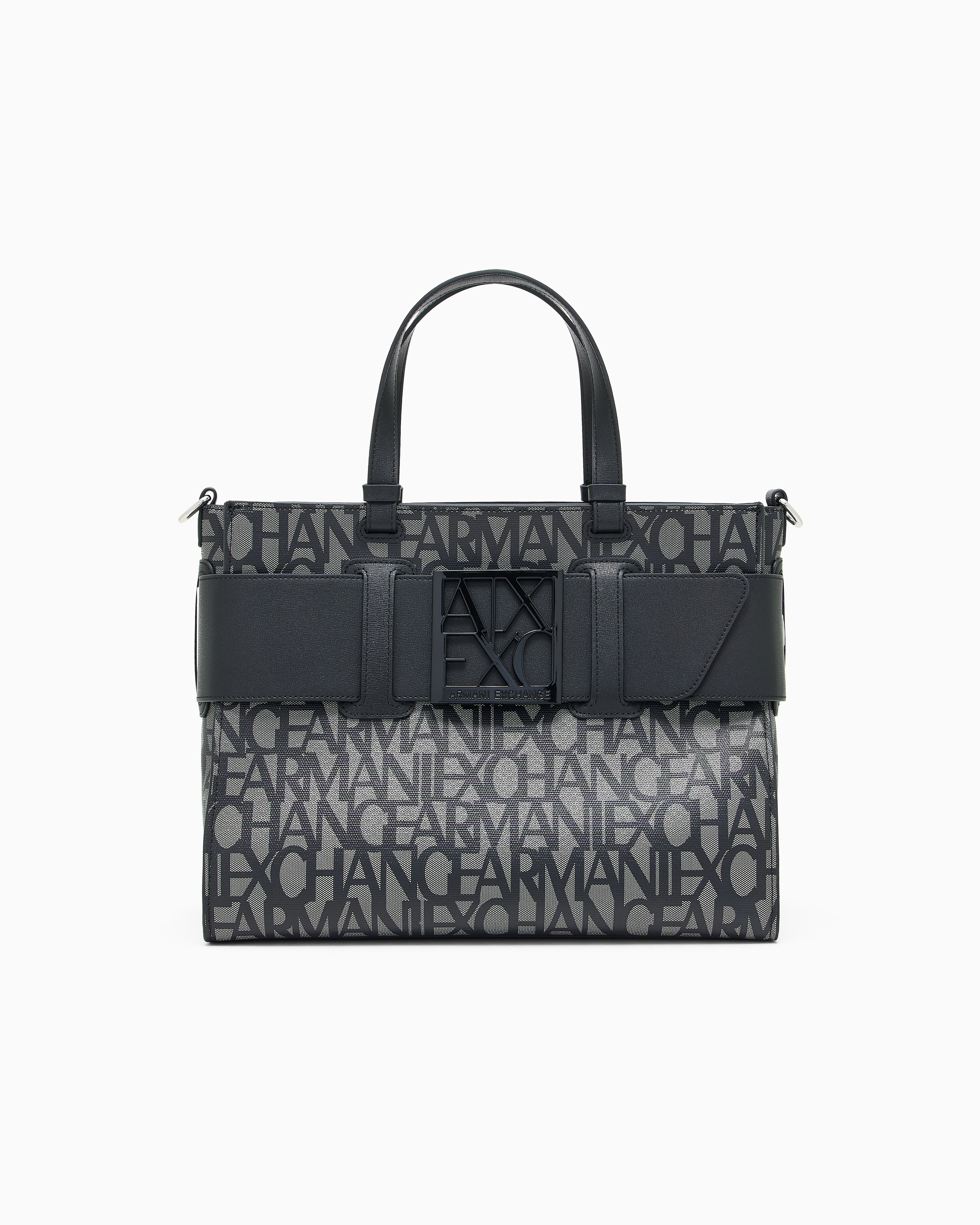 Armani Exchange - Large tote bag with double handles and shoulder strap, Woman, Black, Size: TU