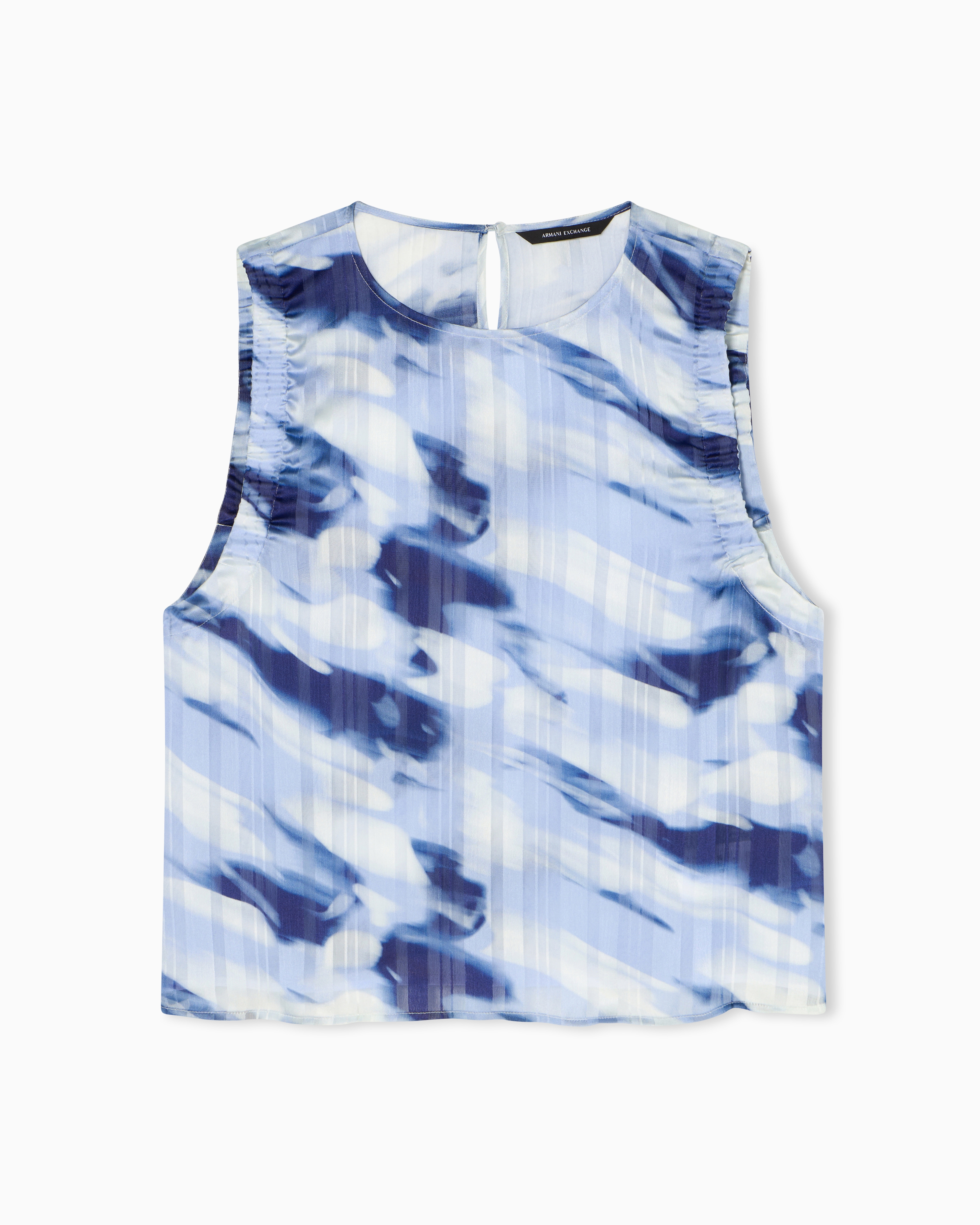 Armani Exchange Light Blue Lightweight Georgette Top With Printed Stripes