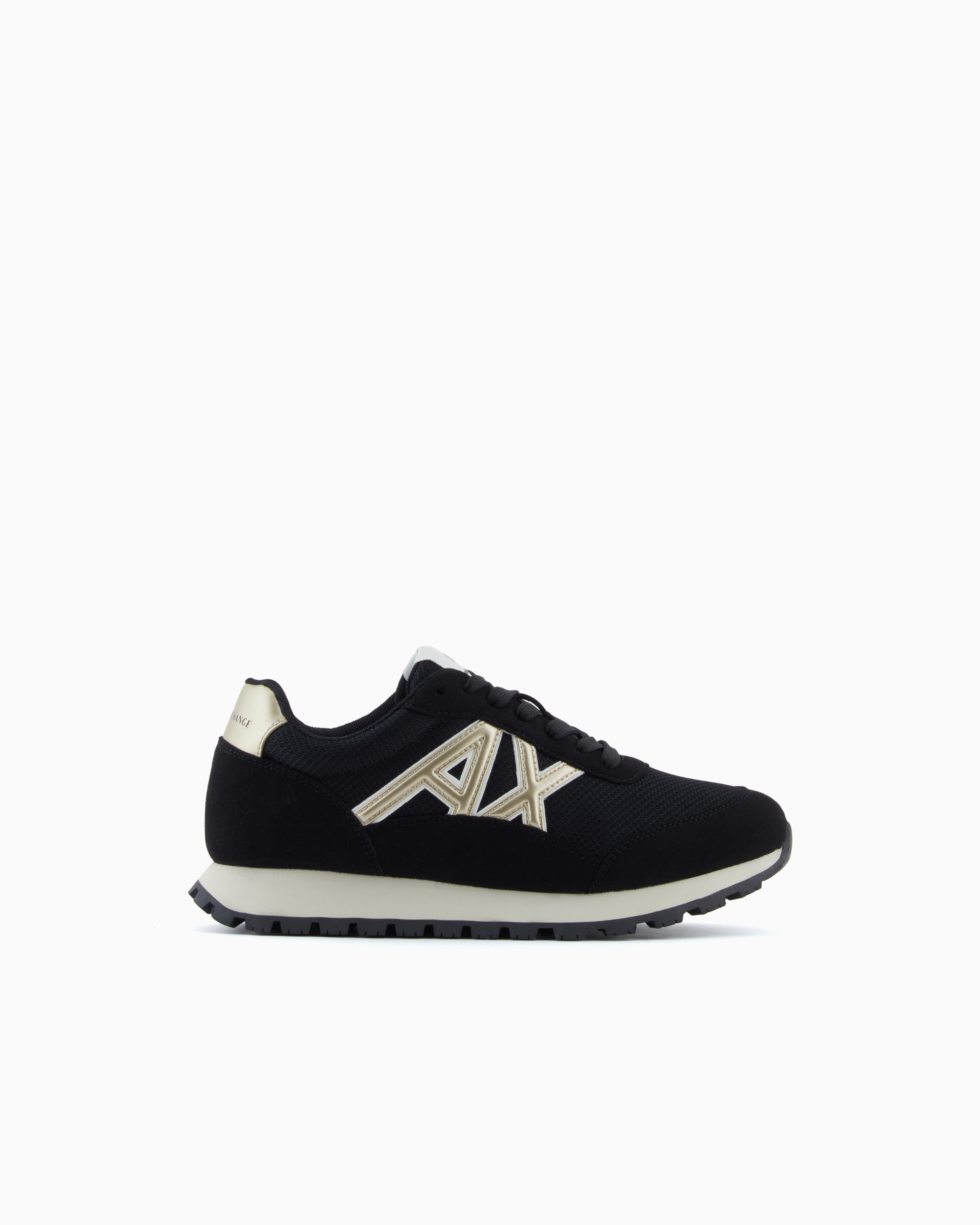 Armani Exchange Black Sneakers In Mesh And Microsuede