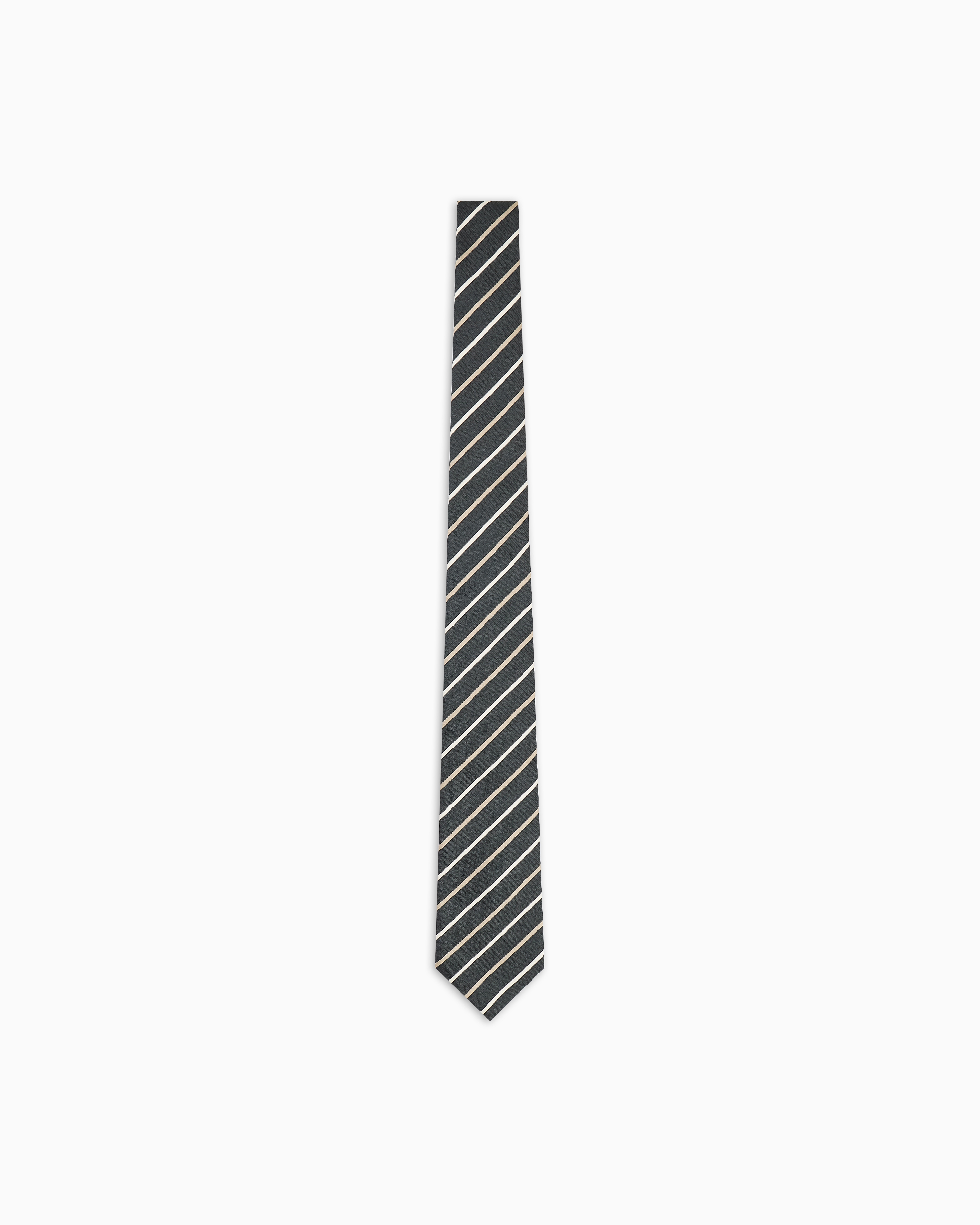 Emporio Armani Black Striped Jacquard Pure Silk Tie
