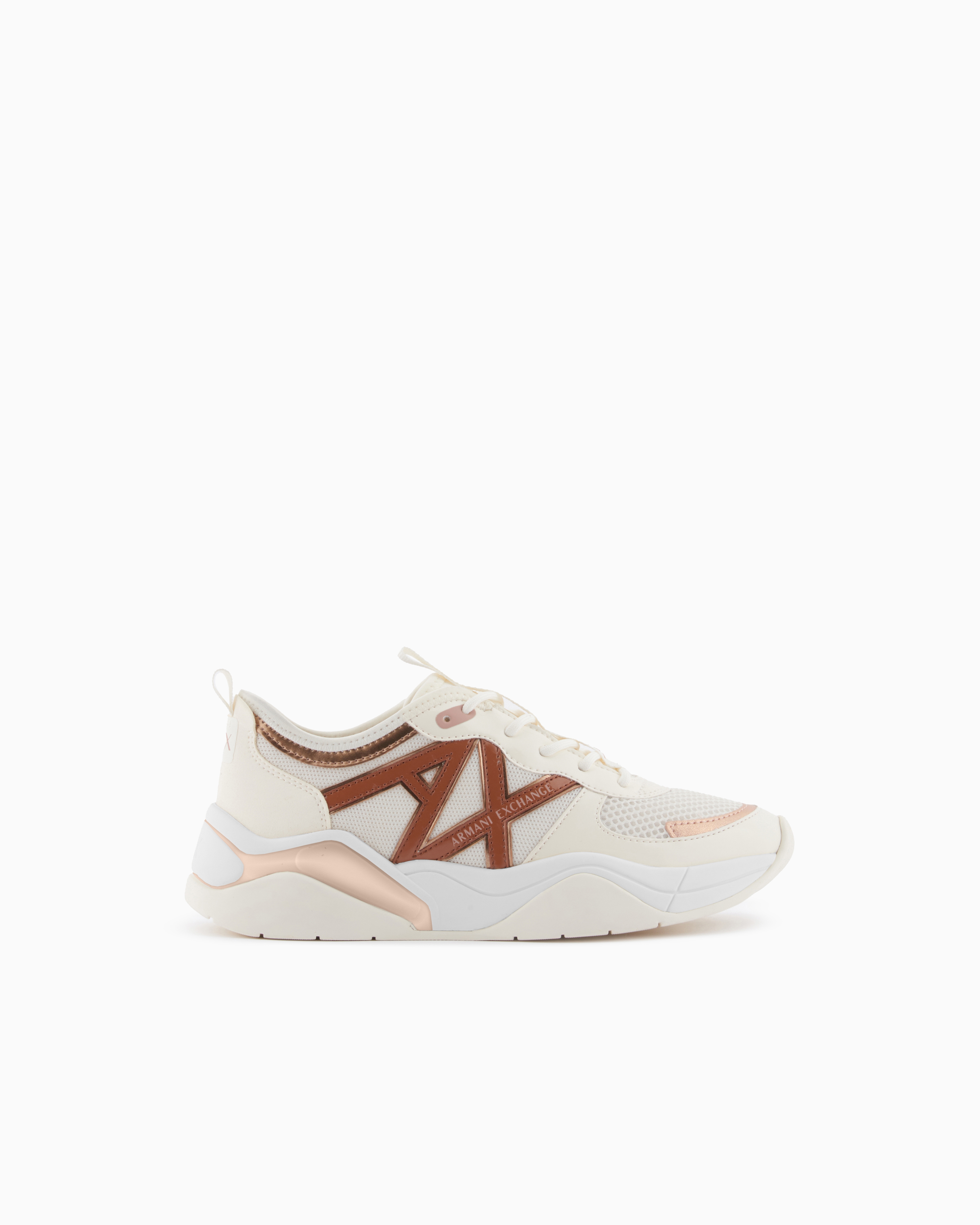 Armani Exchange White Urban Mesh And Microsuede Sneakers