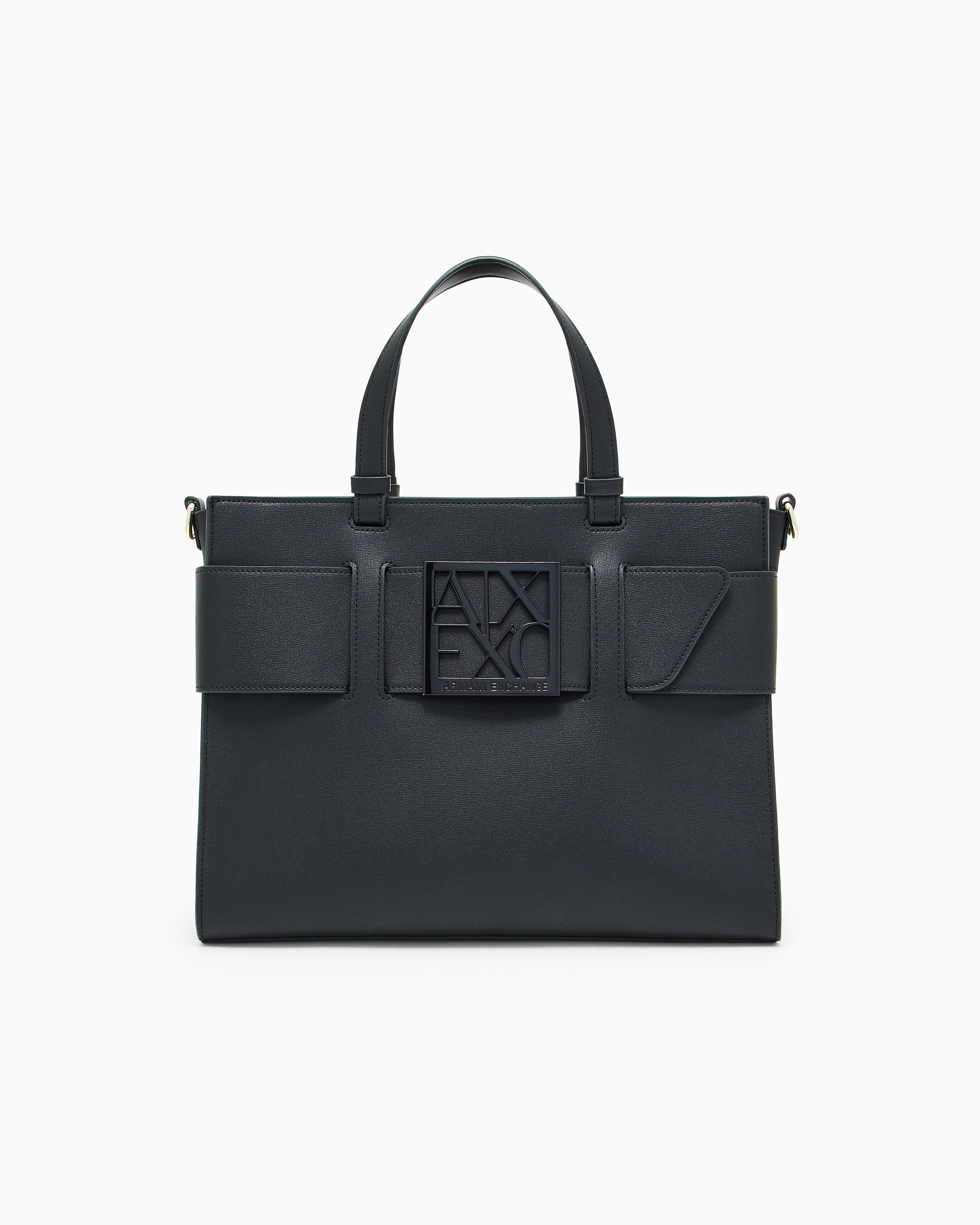 Armani Exchange - Large tote bag with double handles and shoulder strap, Woman, Black, Size: TU
