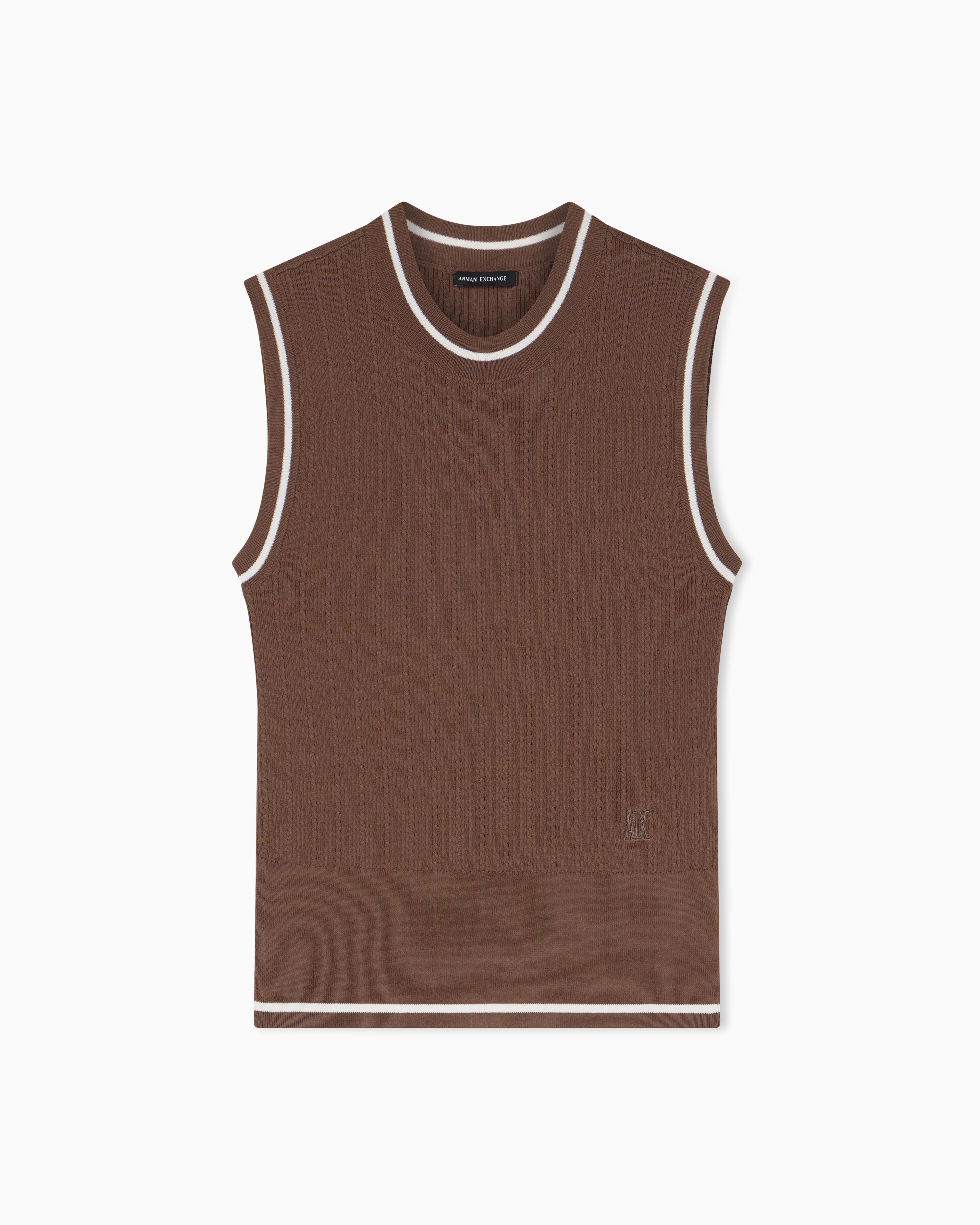 Armani Exchange Brown Recycled Viscose V-Neck Top