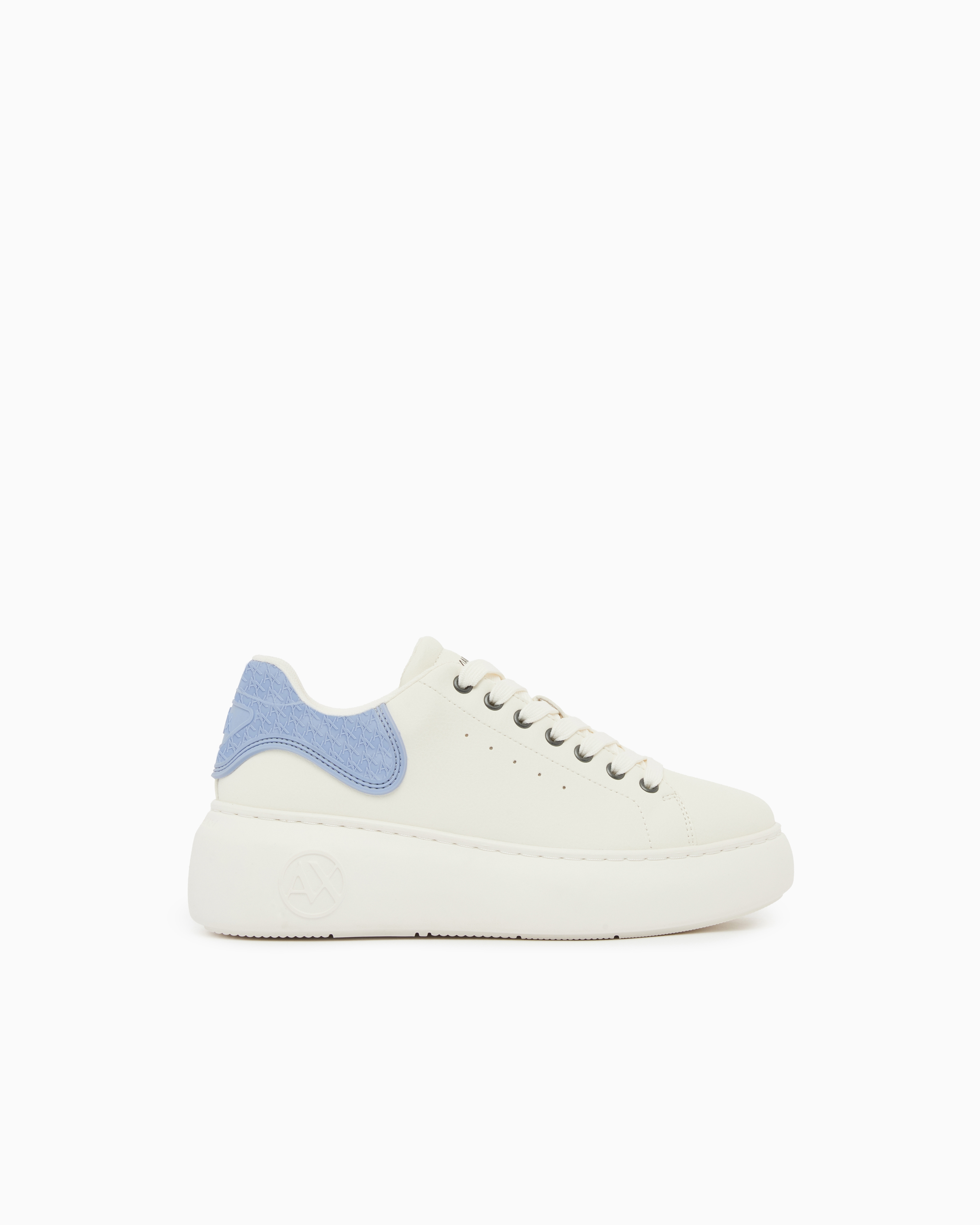 Armani Exchange White Lace-Up Sneaker In Faux Leather With Thick Rubber Sole