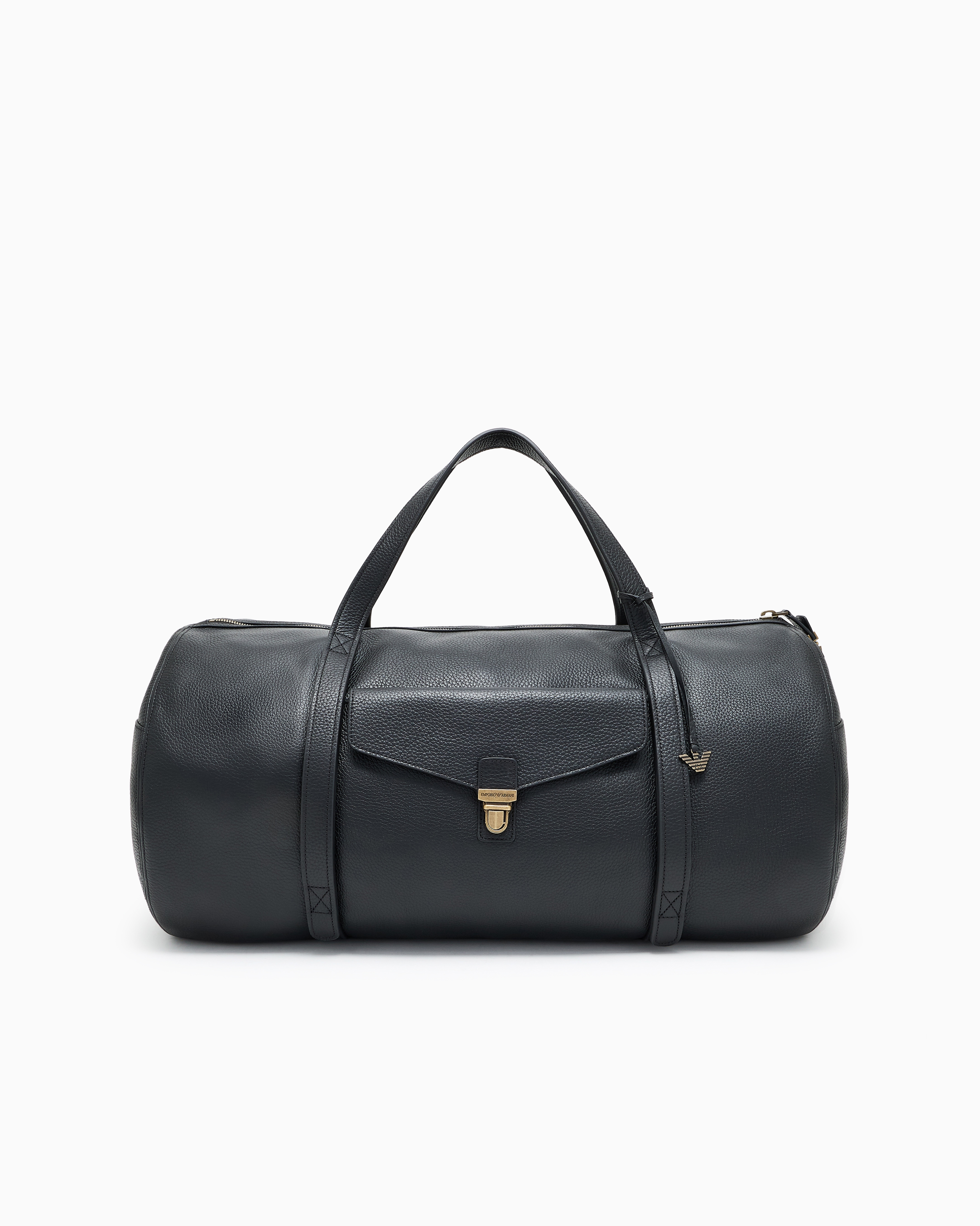 Emporio Armani Black Icon Pebbled Leather Duffel Bag