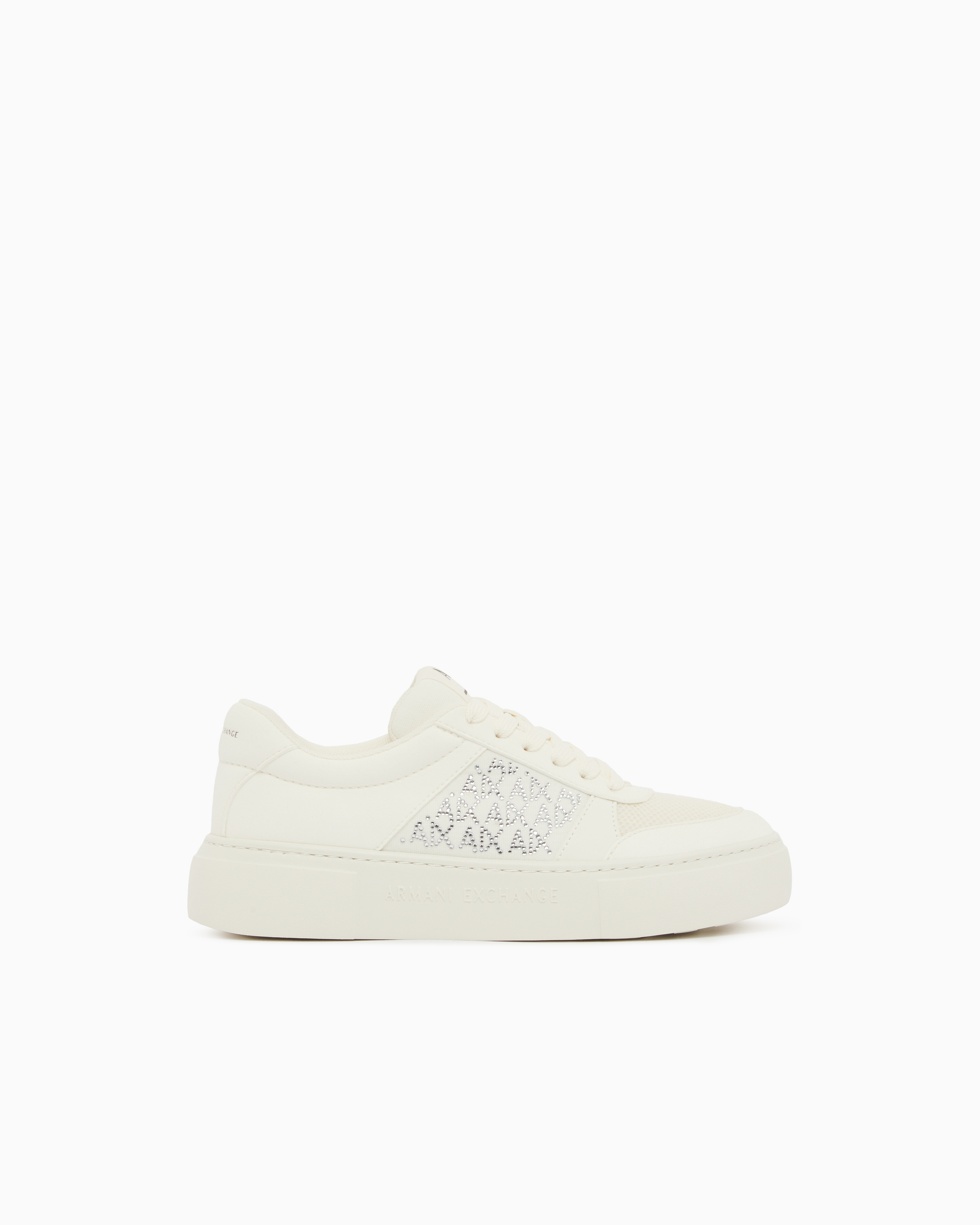 Armani Exchange White All-Over Rhinestone Sneakers