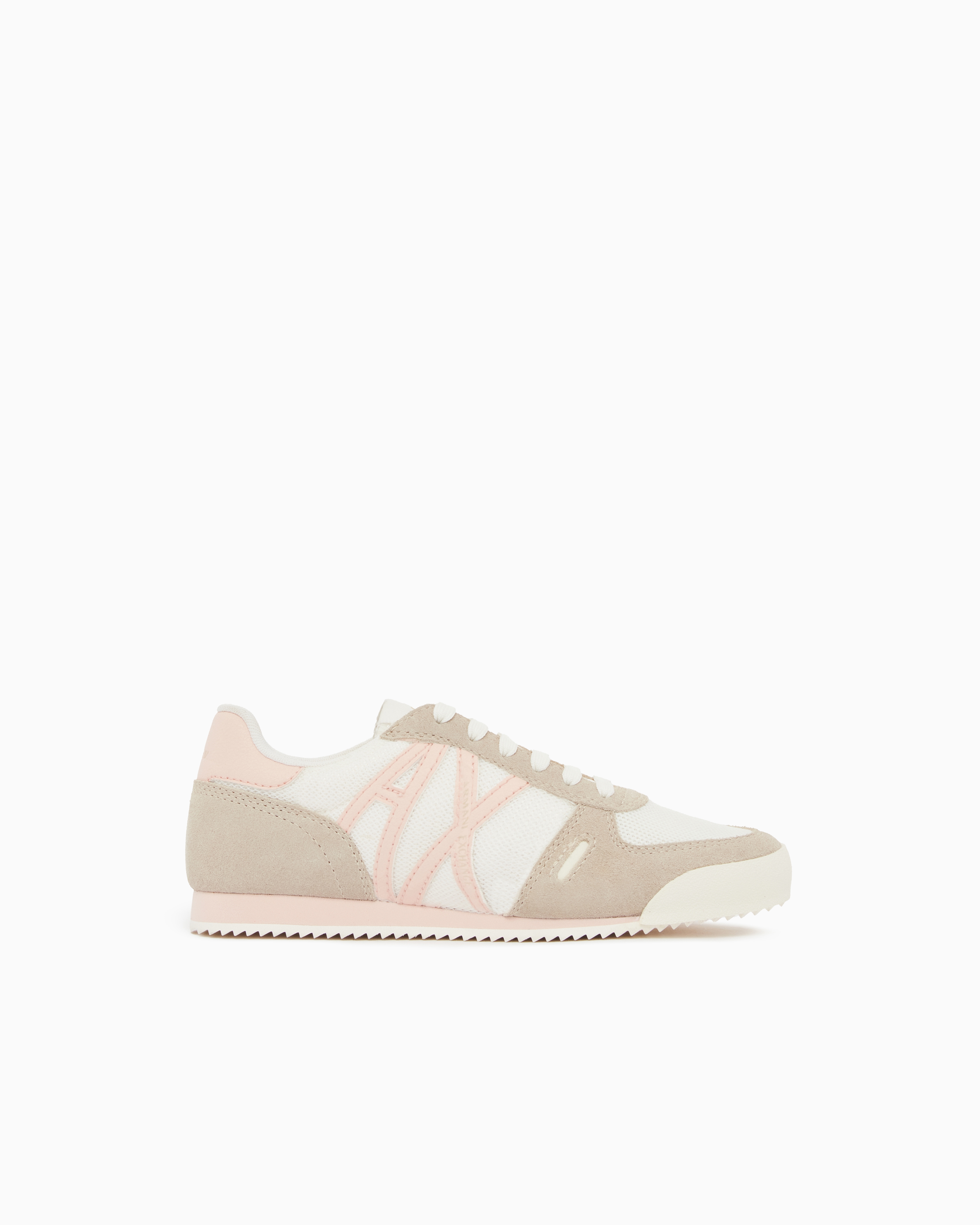 Armani Exchange Beige Sneakers In Suede And Mesh With Reflective Details