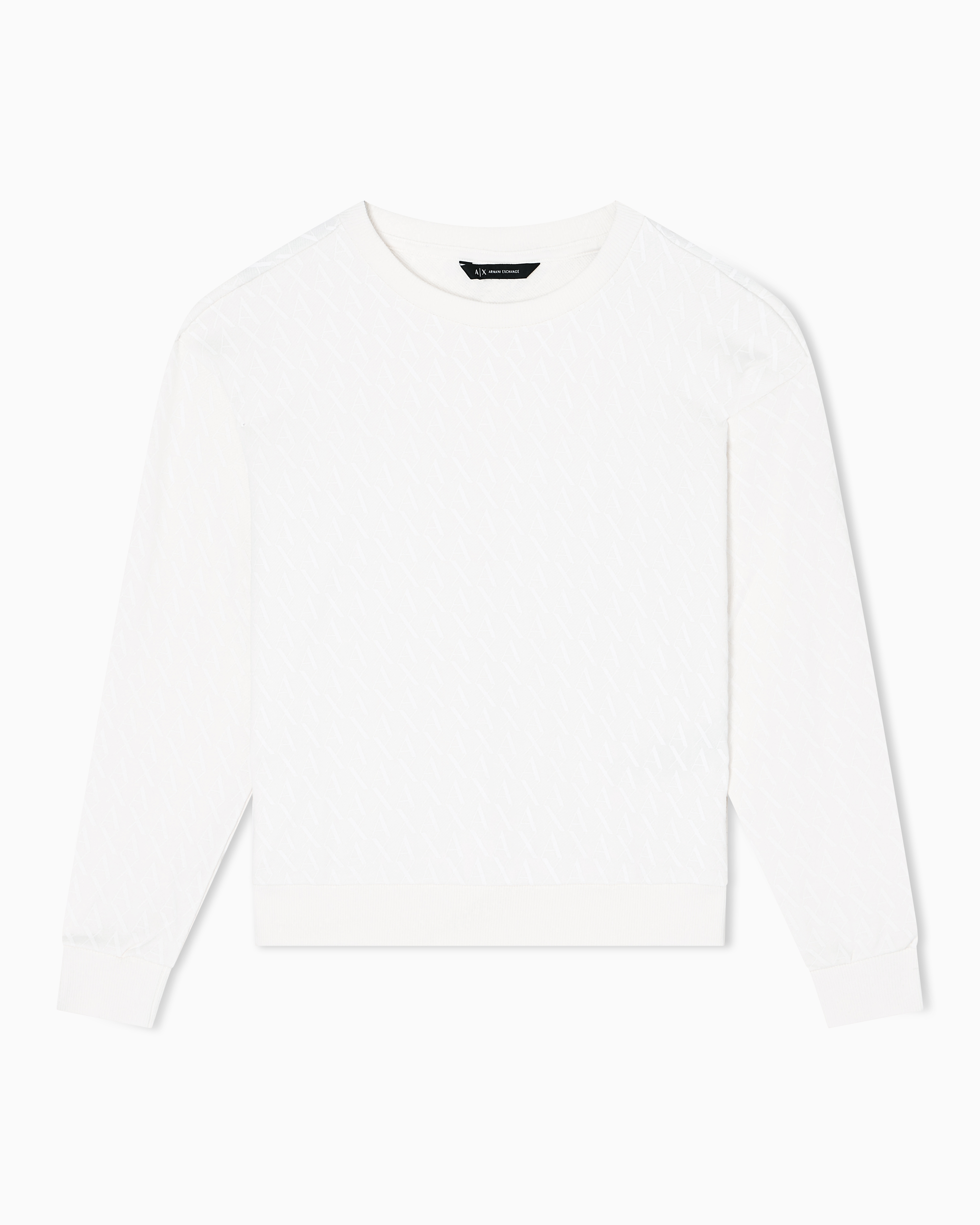 Armani Exchange White Cotton Sweatshirt With Crew Neck Monogram