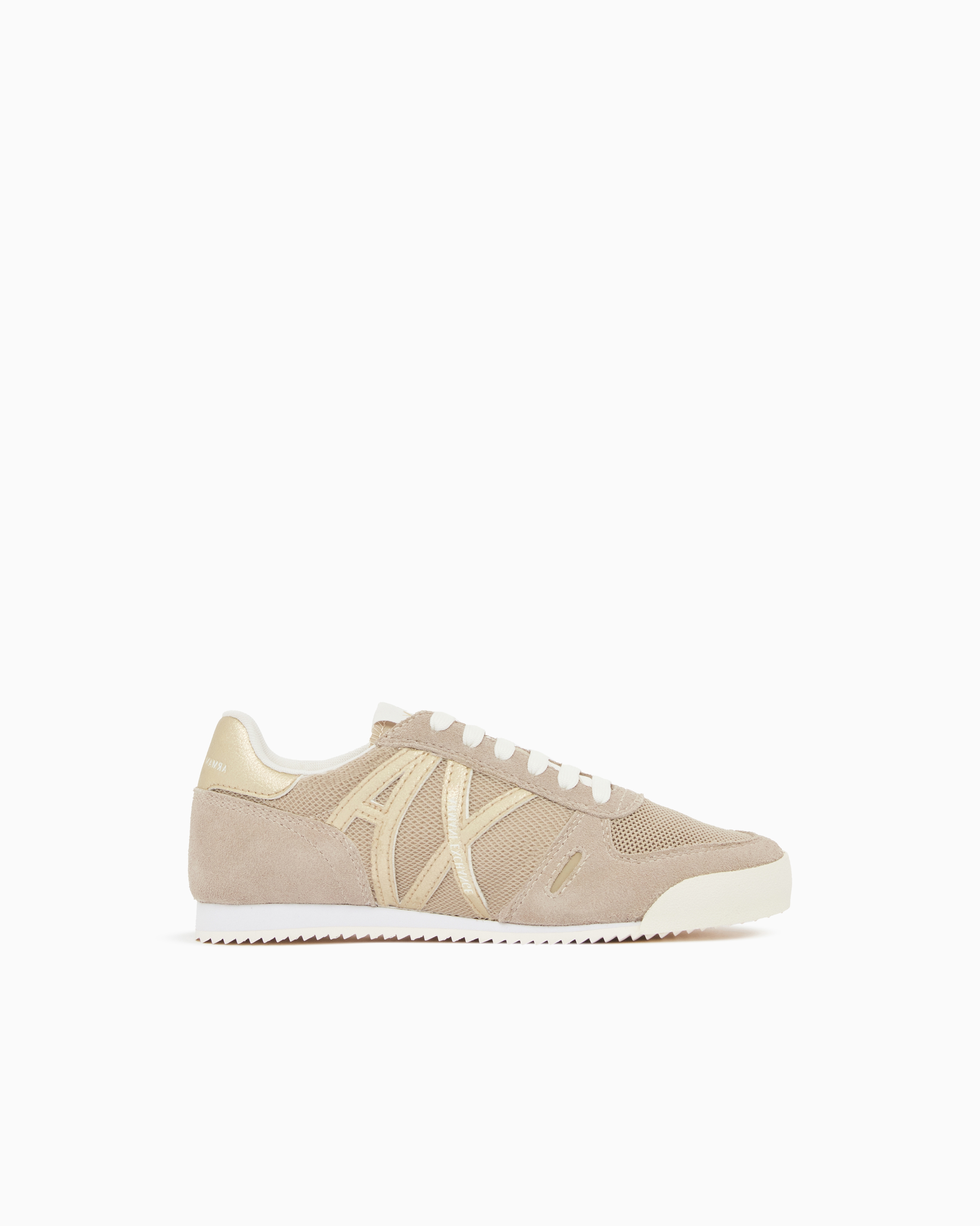 Armani Exchange Beige Sneakers In Suede And Mesh With Reflective Details