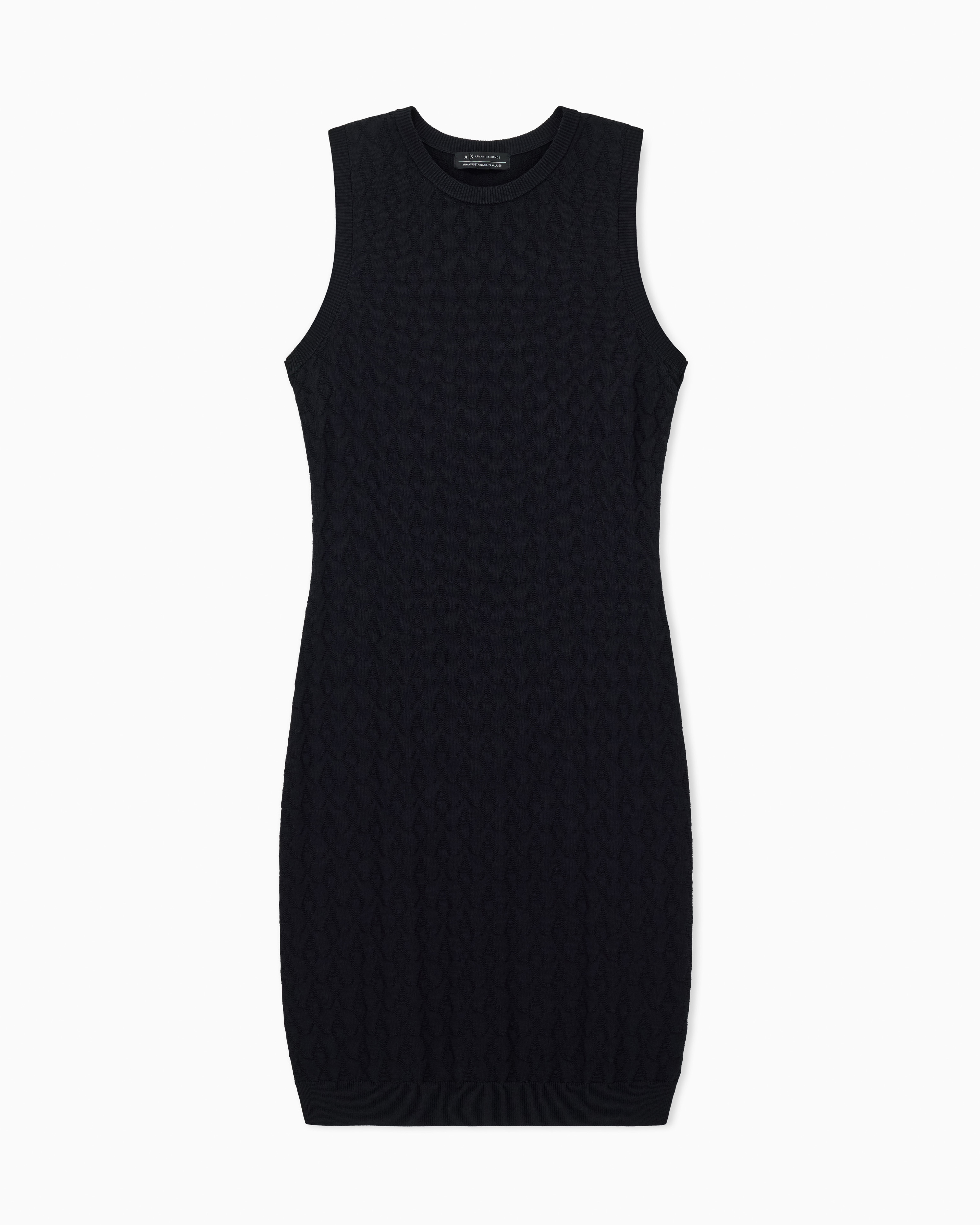 Armani Exchange Black Allover Sheath Dress In Viscose Monogram