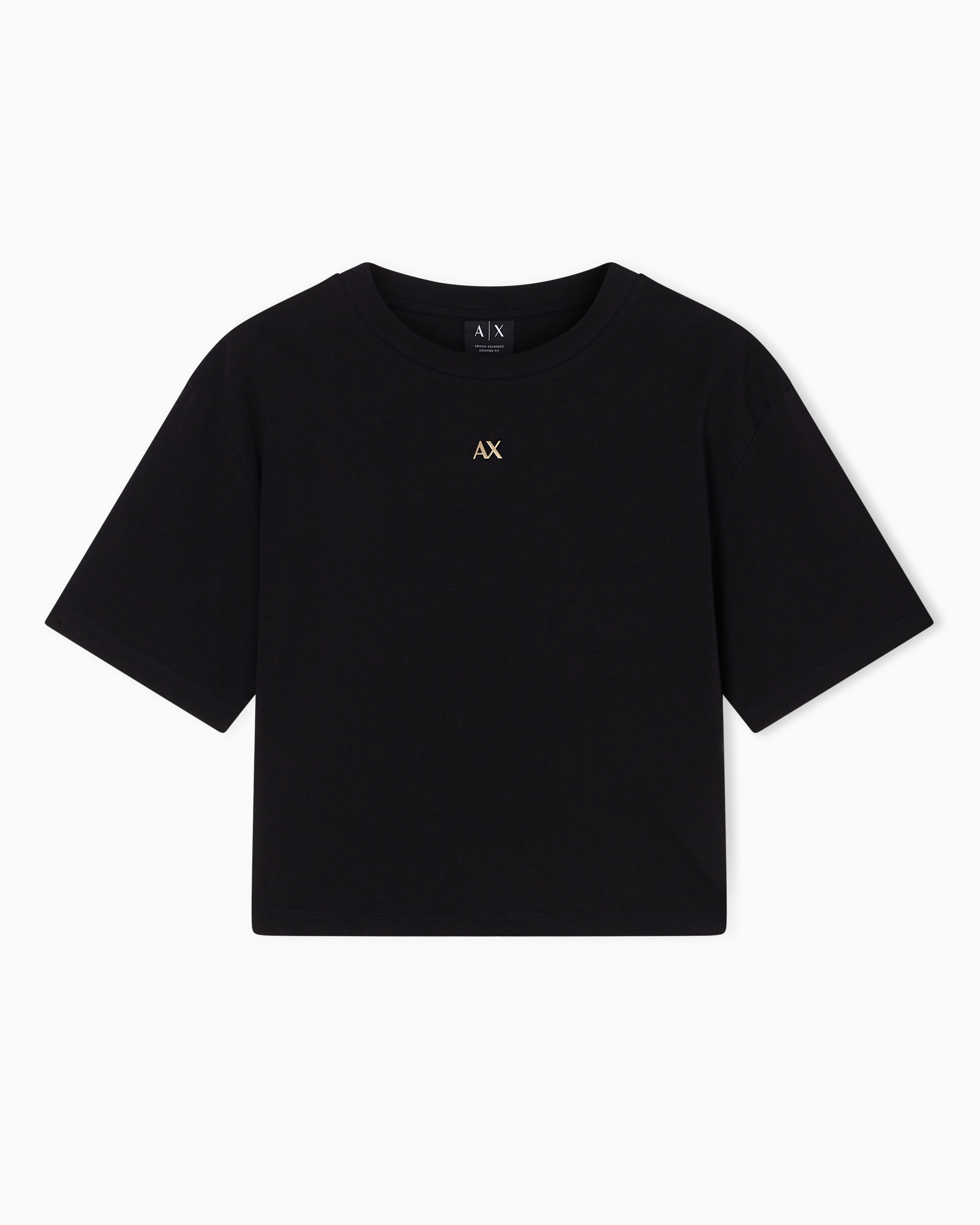 Armani Exchange Black Cropped Cotton Jersey T-Shirt