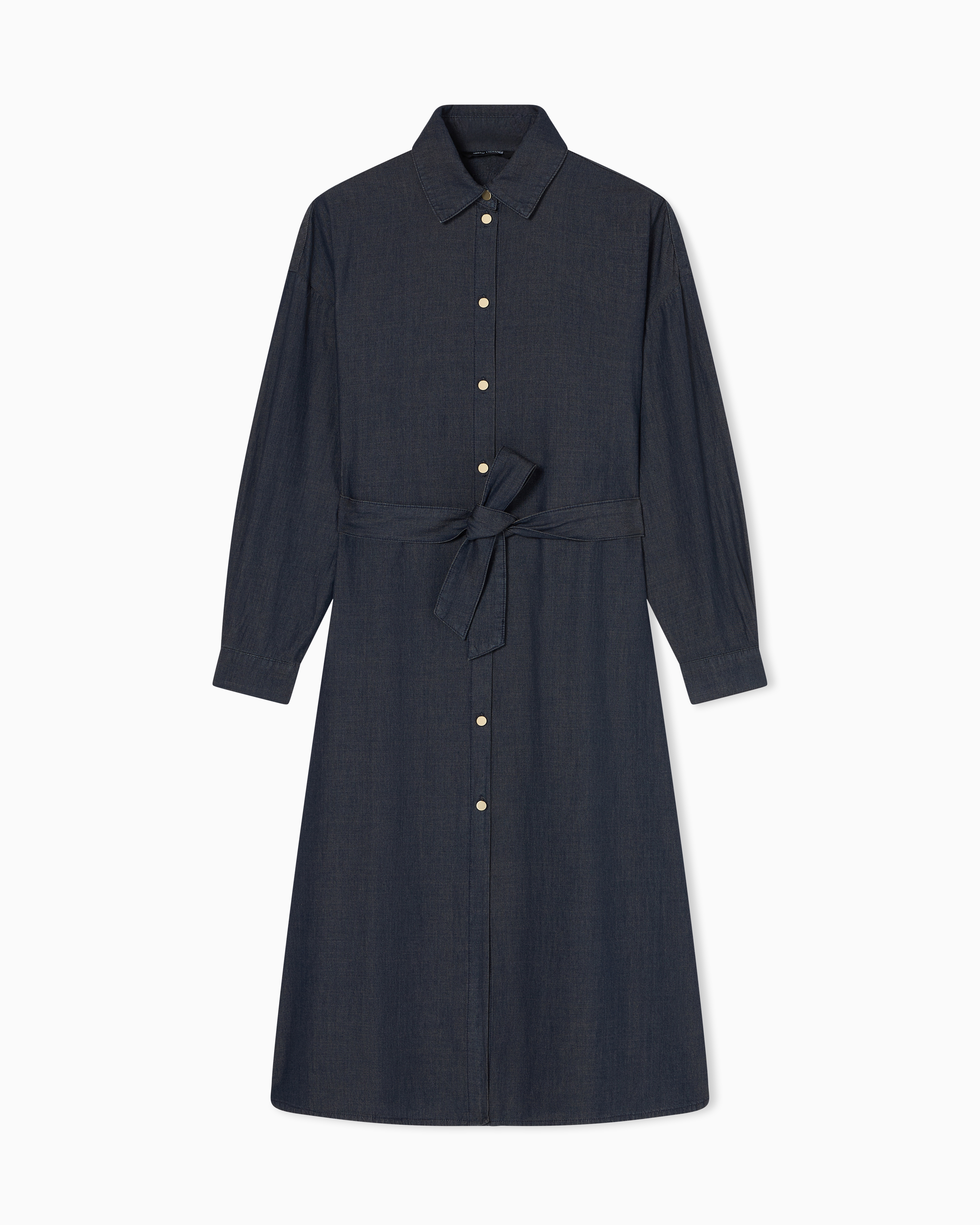 Armani Exchange Blue Flared Chambray Dress With Belt