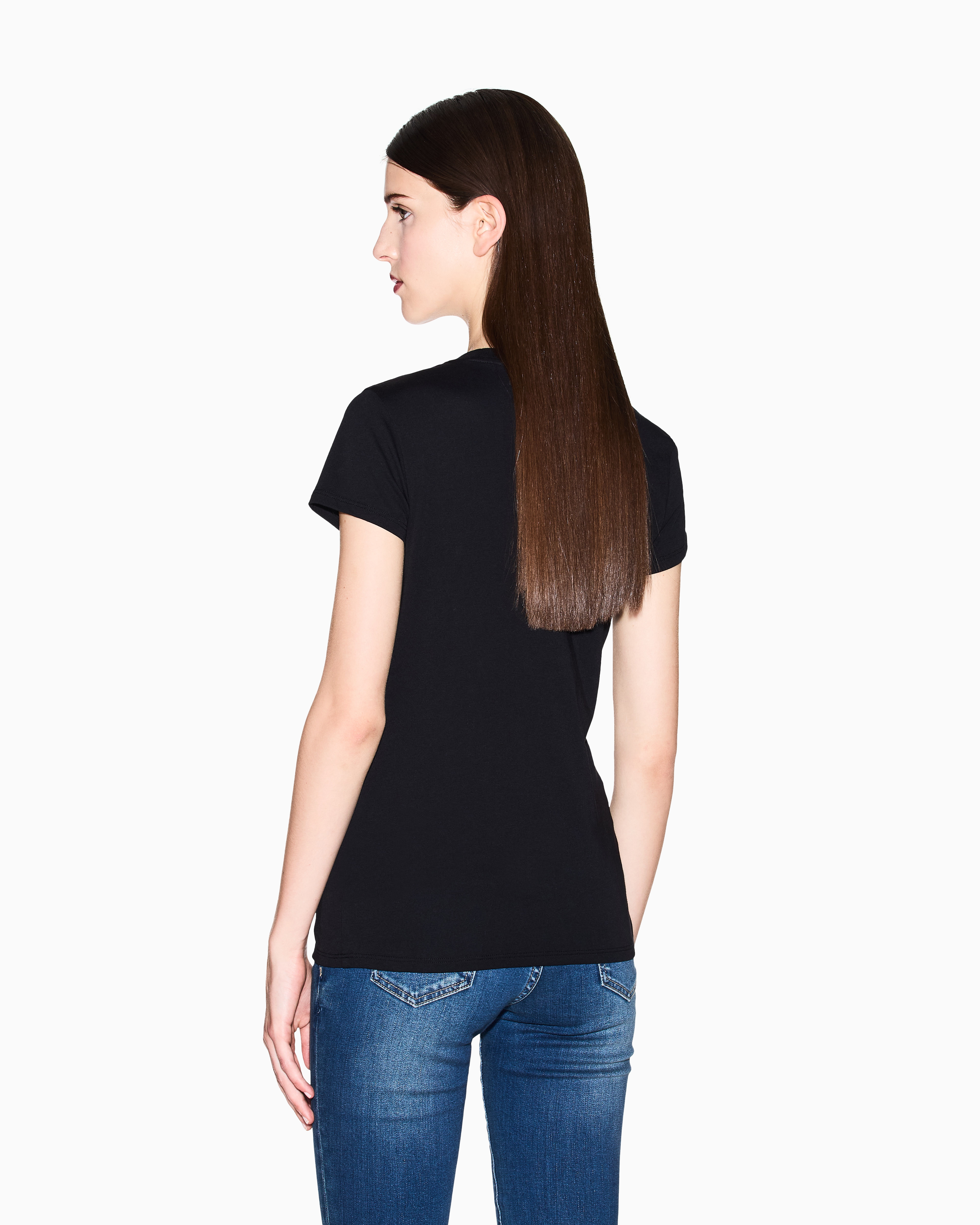 Armani Exchange - Slim fit T-shirt with glitter logo, Woman, Black, Size: