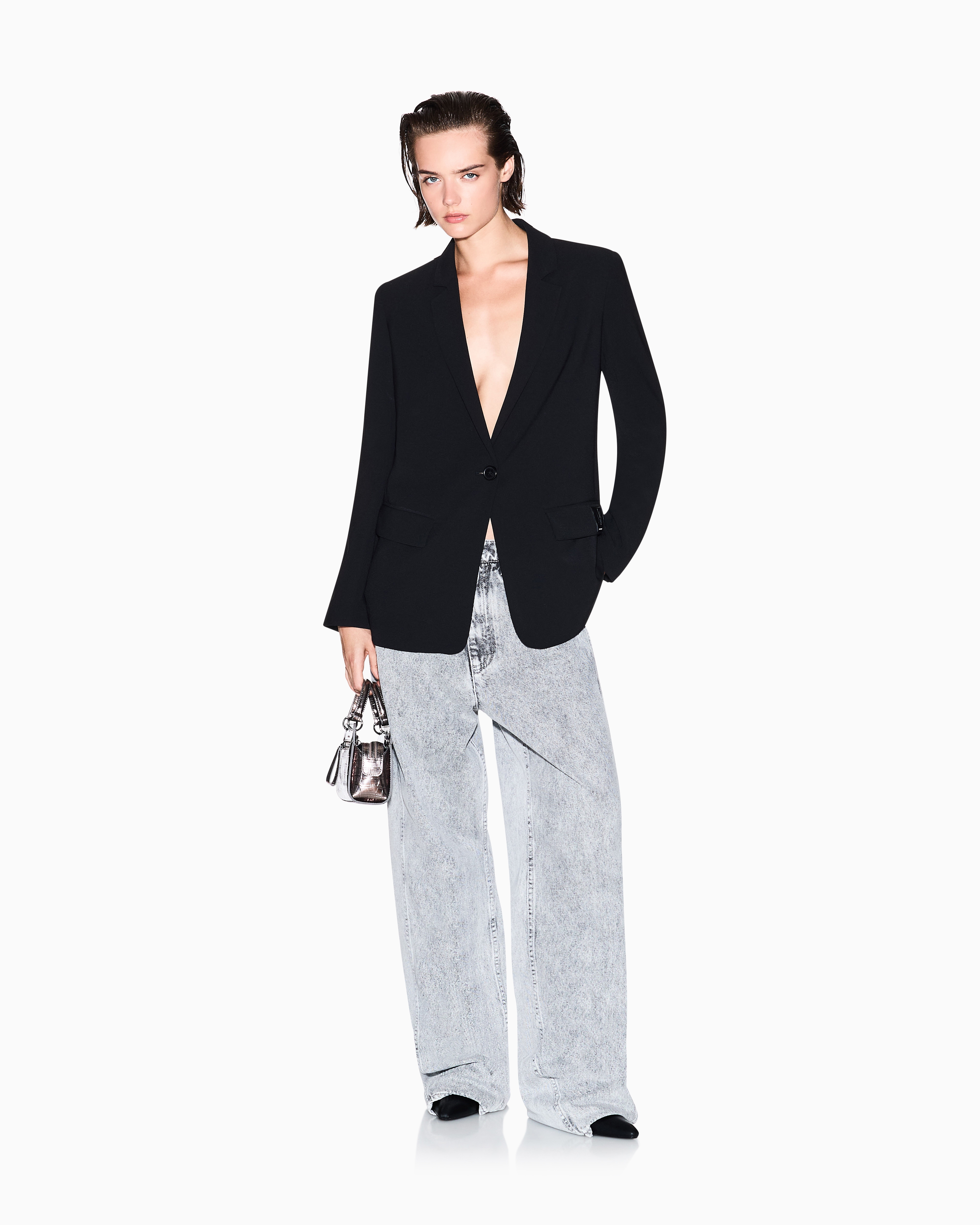 Armani Exchange -  Single-breasted blazer technical fabric, Woman, Black, Size: