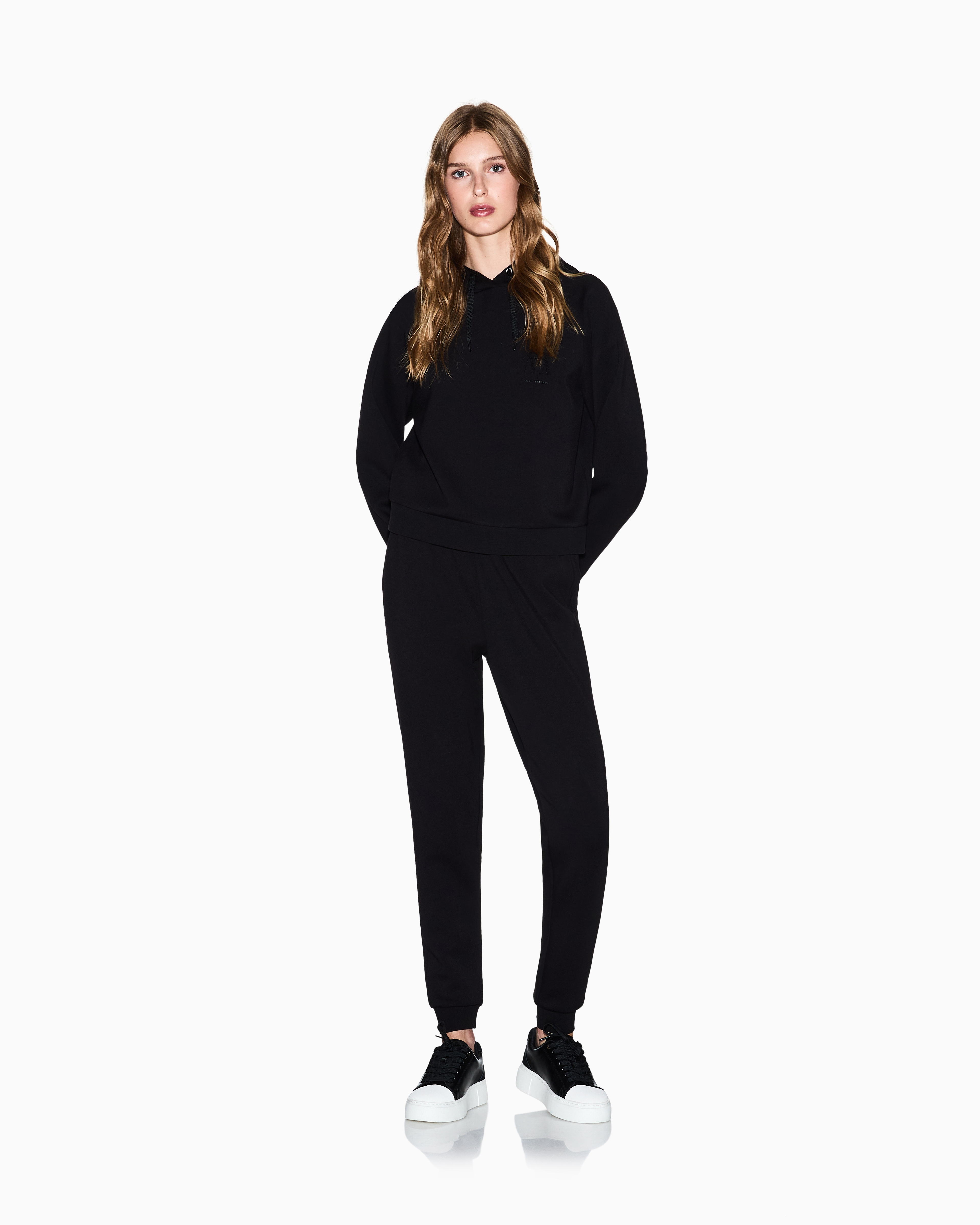 Armani Exchange - Glitter Logo Hoodie, Woman, Black, Size: