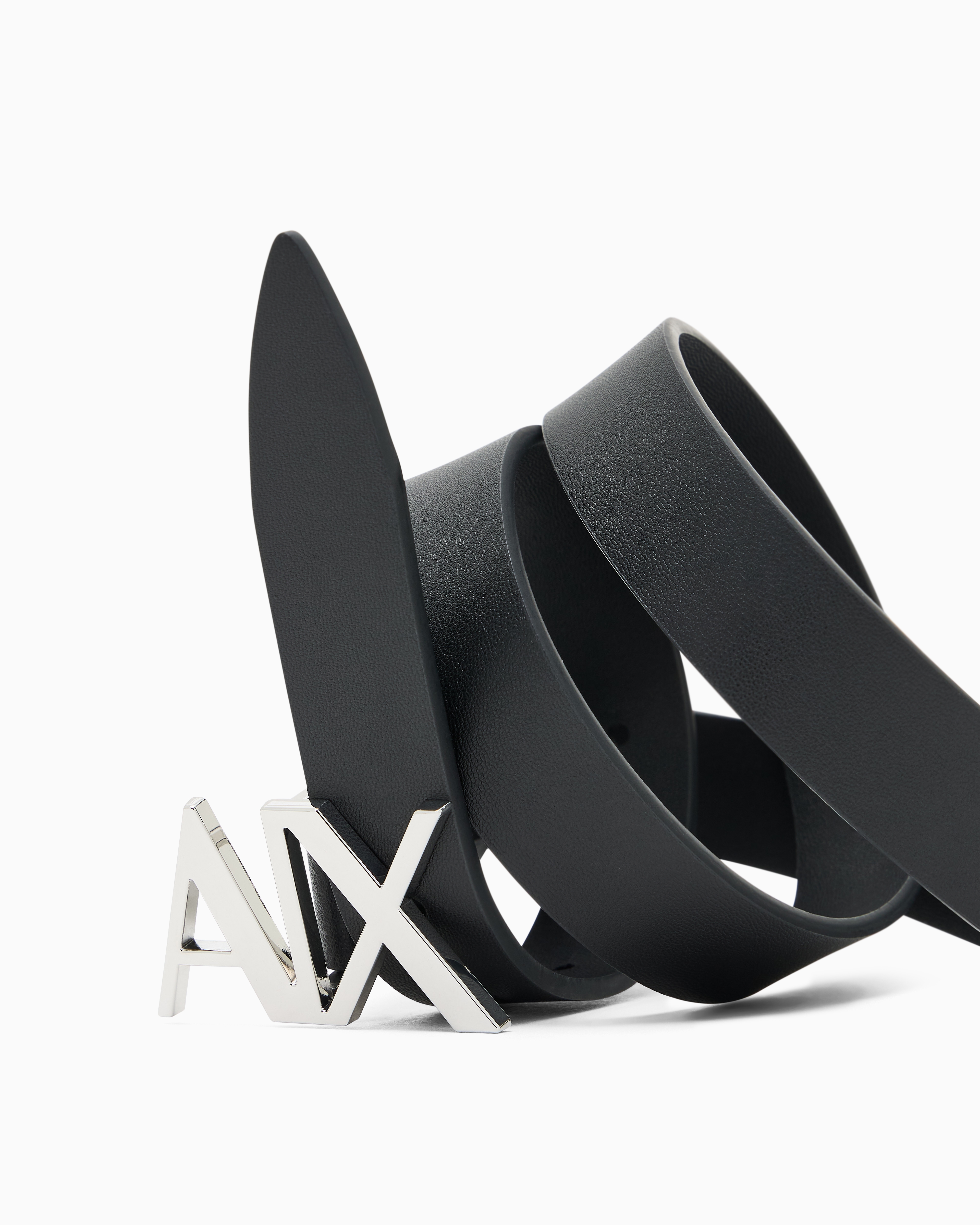 Armani Exchange - Leather belt with logo, Woman, Black, Size: