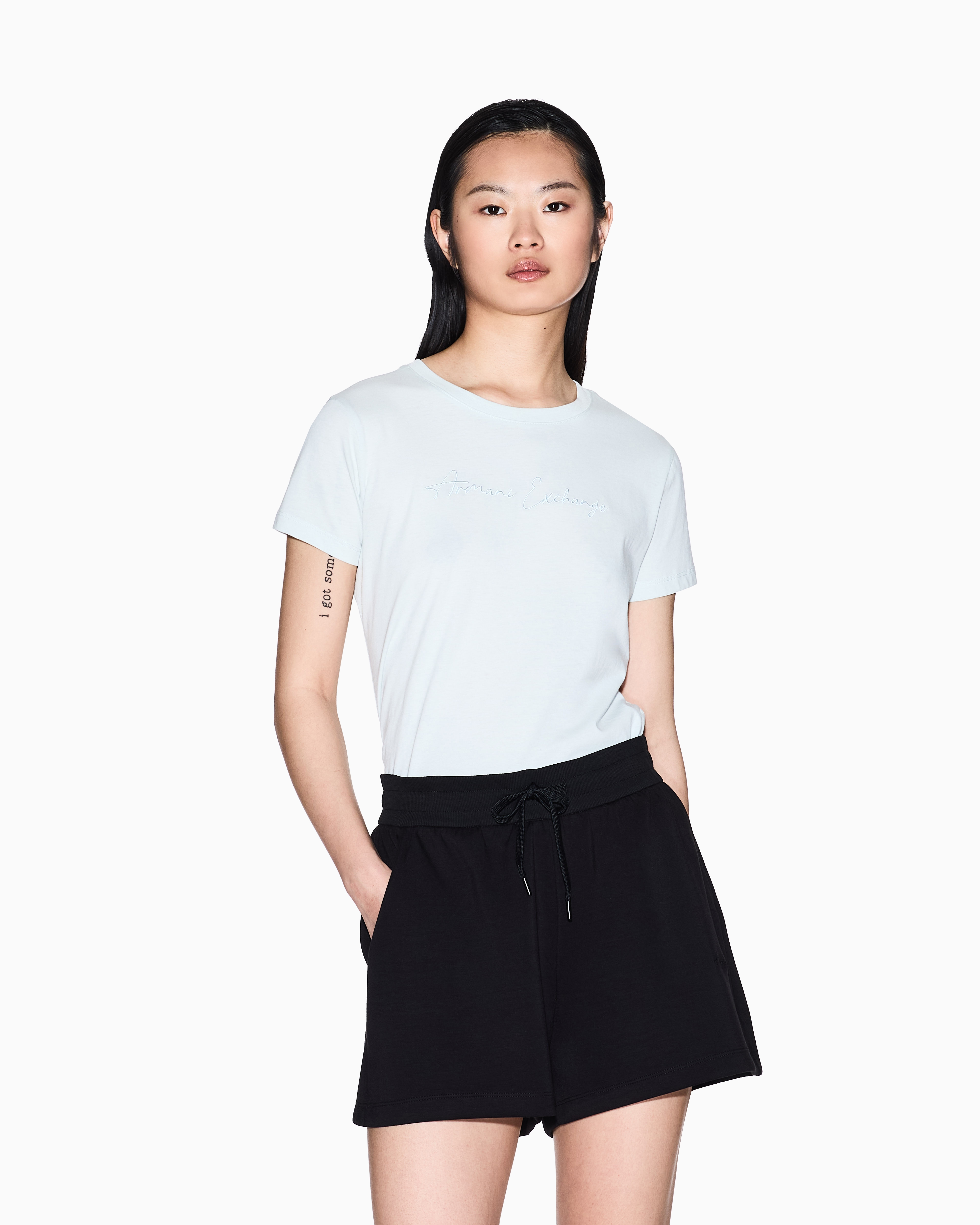 Armani Exchange - Logo sweatshirt shorts, Woman, Black, Size: