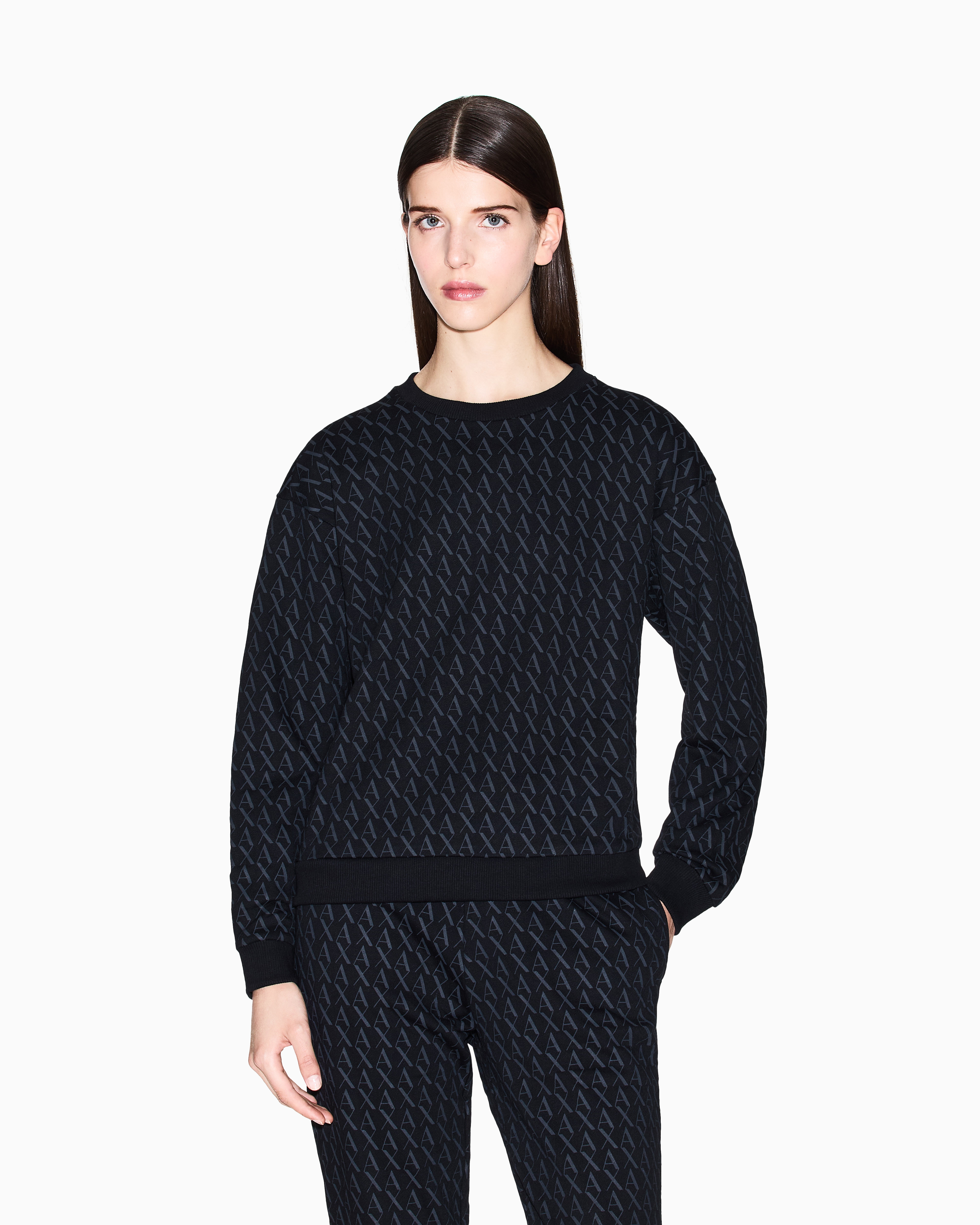 Armani Exchange - ASV French Terry Sweatshirt with embossed logo, Woman, Black, Size: