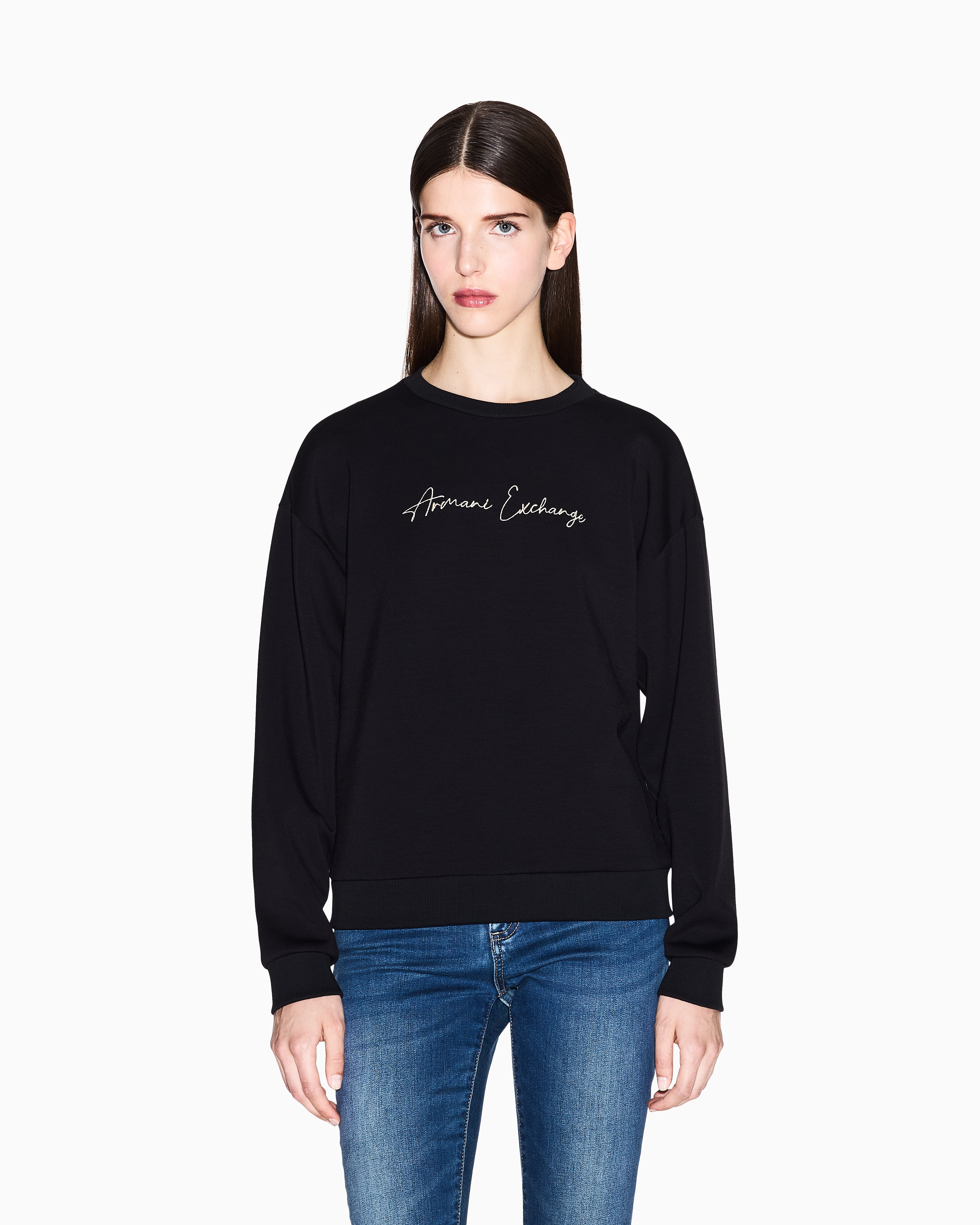 Armani Exchange - Basic crewneck sweatshirt, Woman, Black, Size: