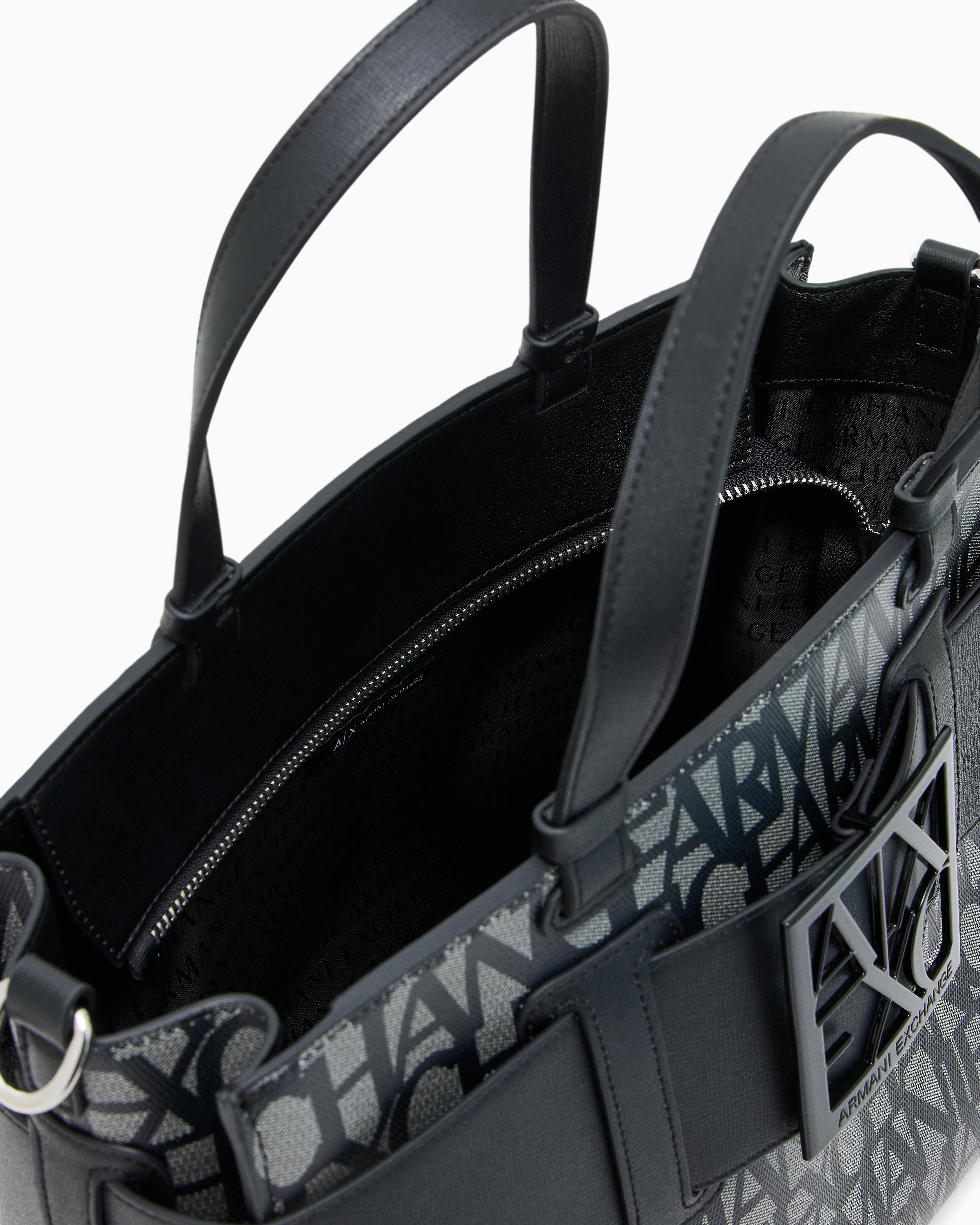 Armani Exchange - Large tote bag with double handles and shoulder strap, Woman, Black, Size: TU