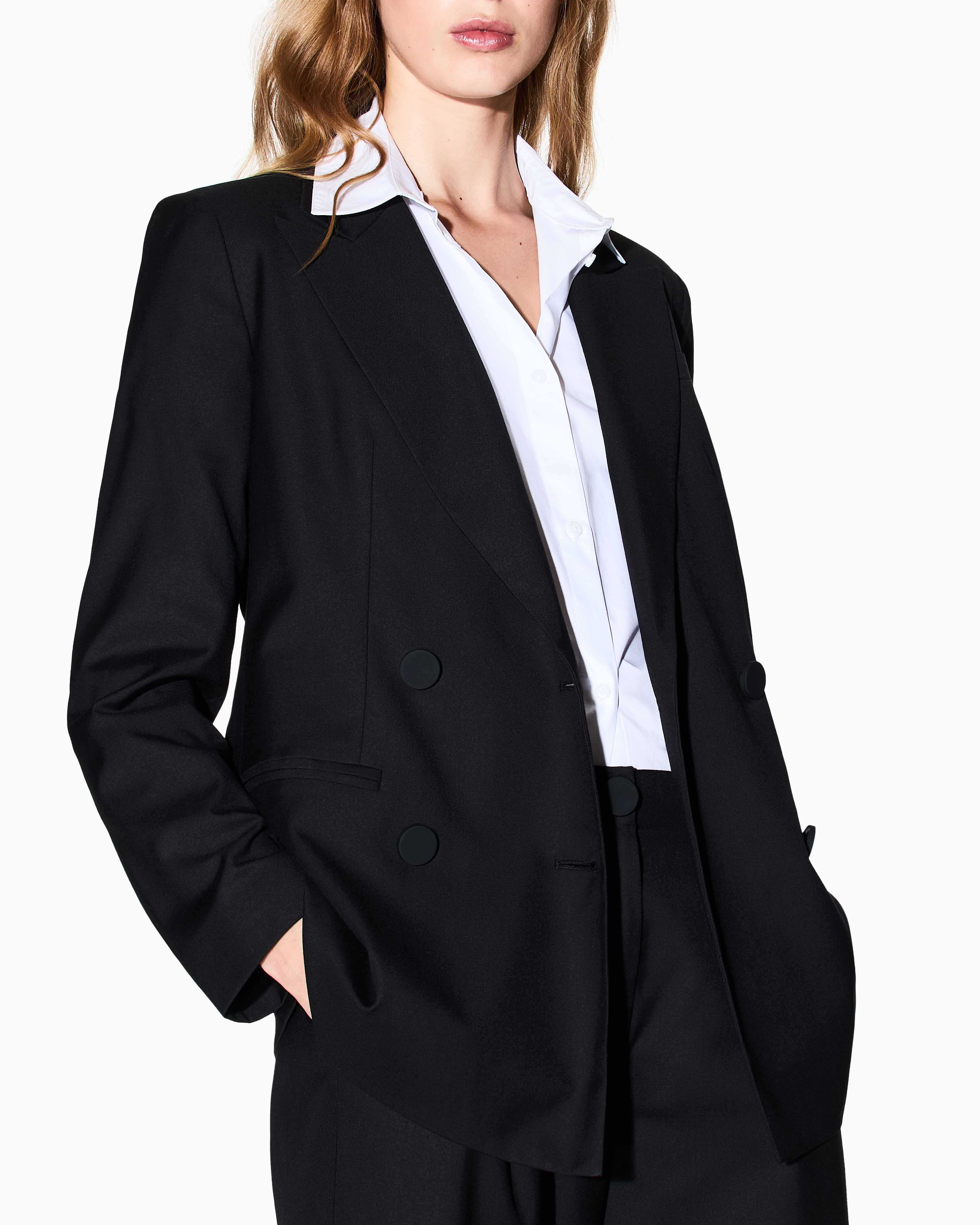 Armani Exchange - ASV fabric double-breasted jacket, Woman, Black, Size: