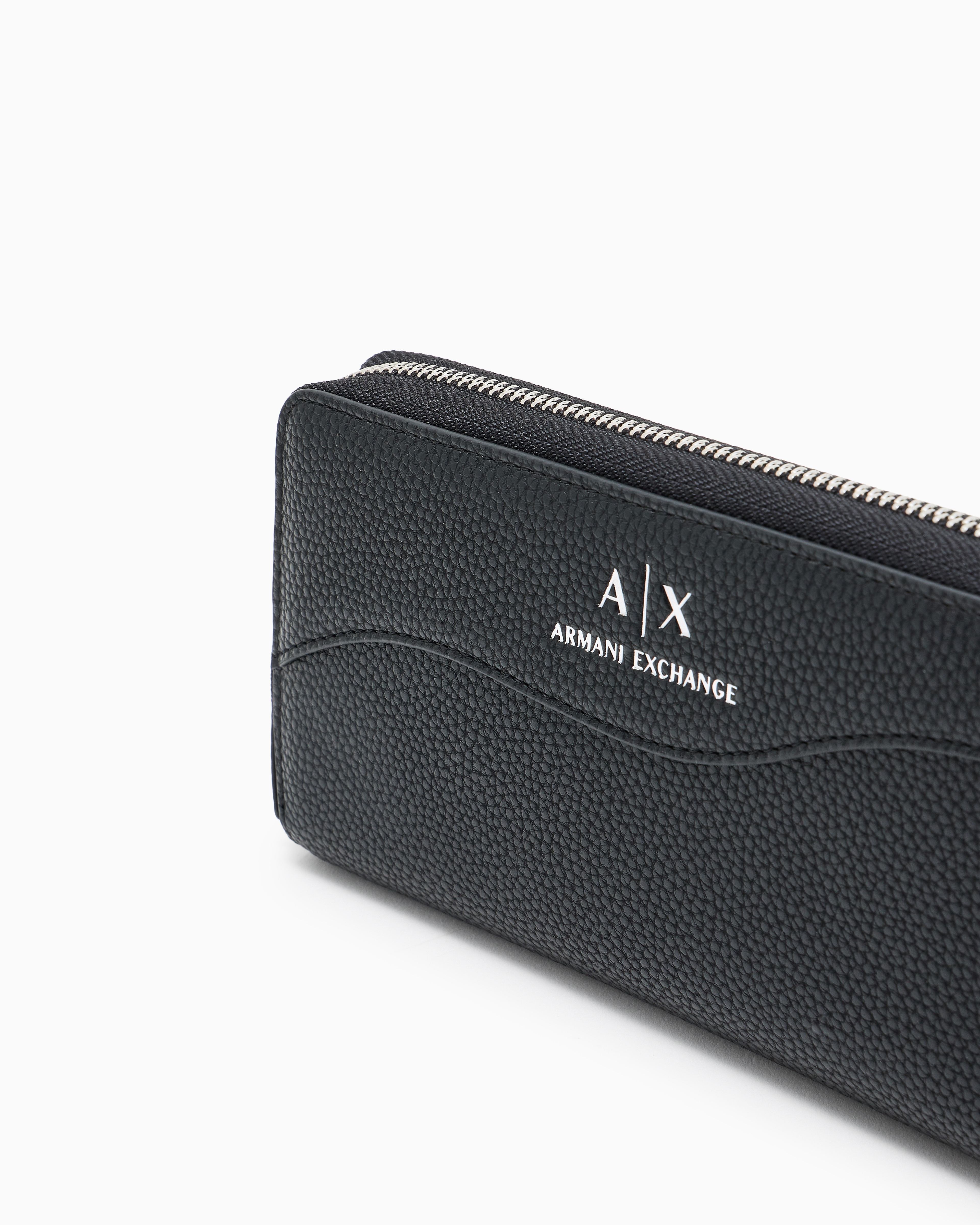 Zip around wallet with shaped stitching