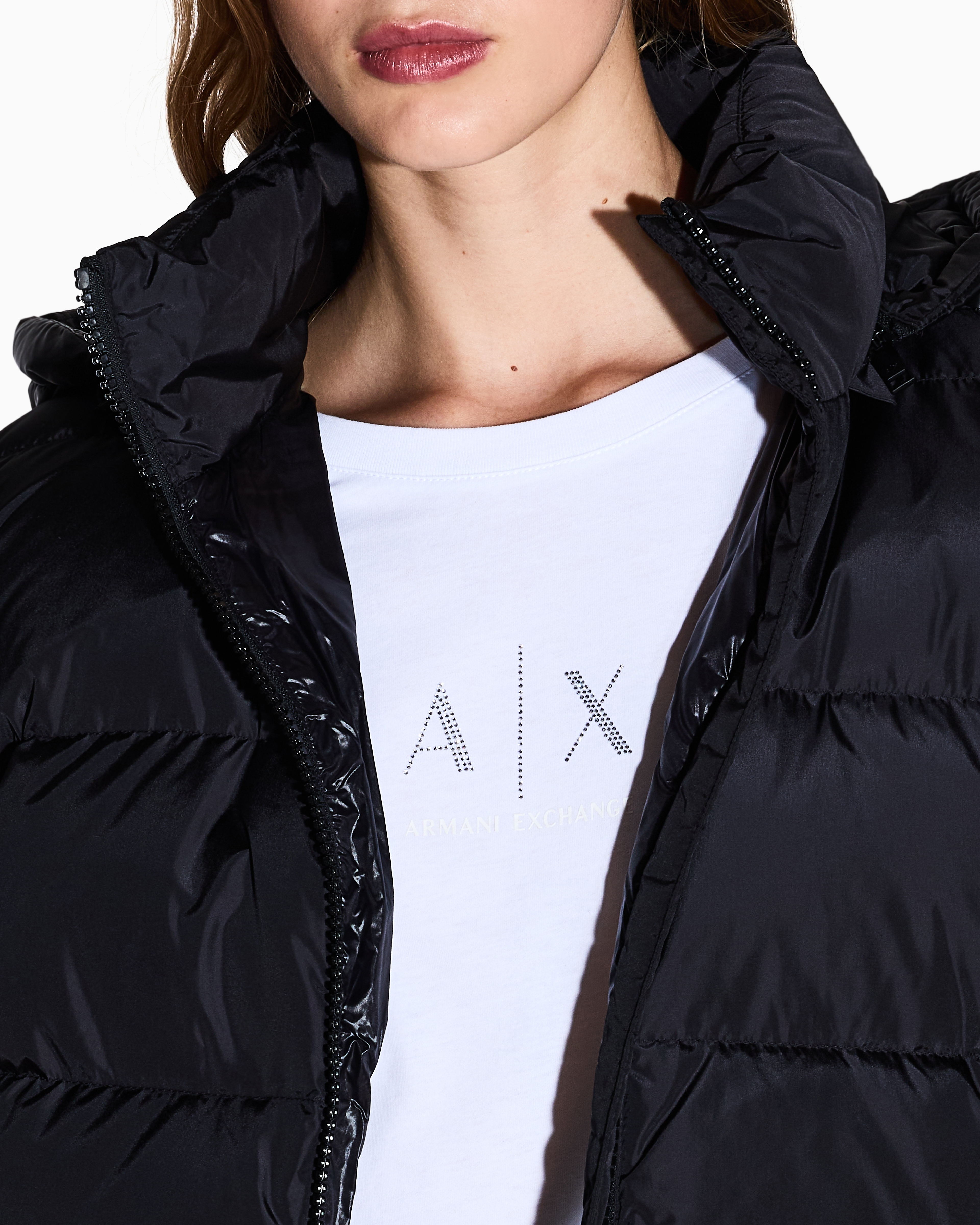 Armani Exchange - Regular fit T-shirt with glitter logo, Woman, White, Size: