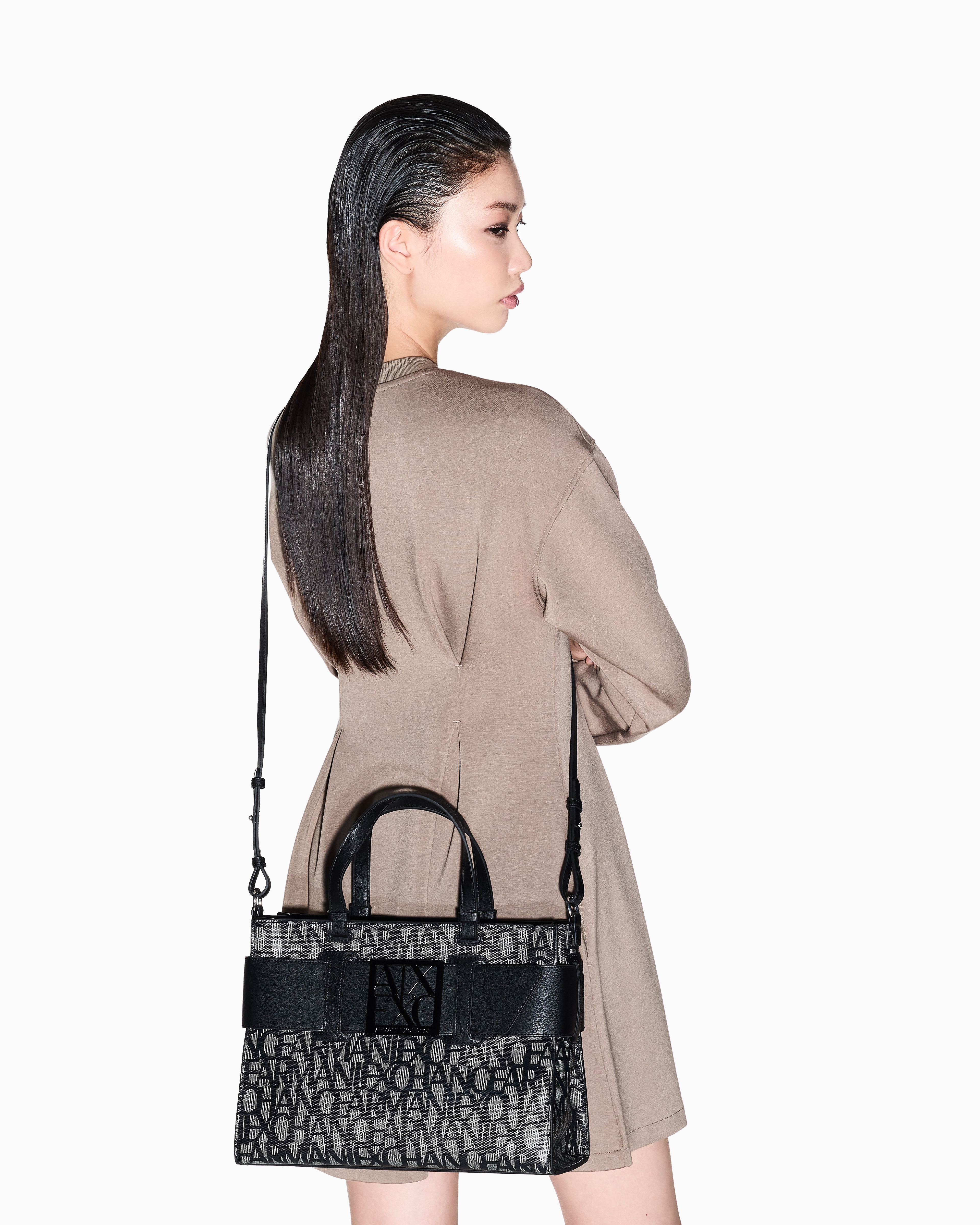 Armani Exchange - Large tote bag with double handles and shoulder strap, Woman, Black, Size: TU