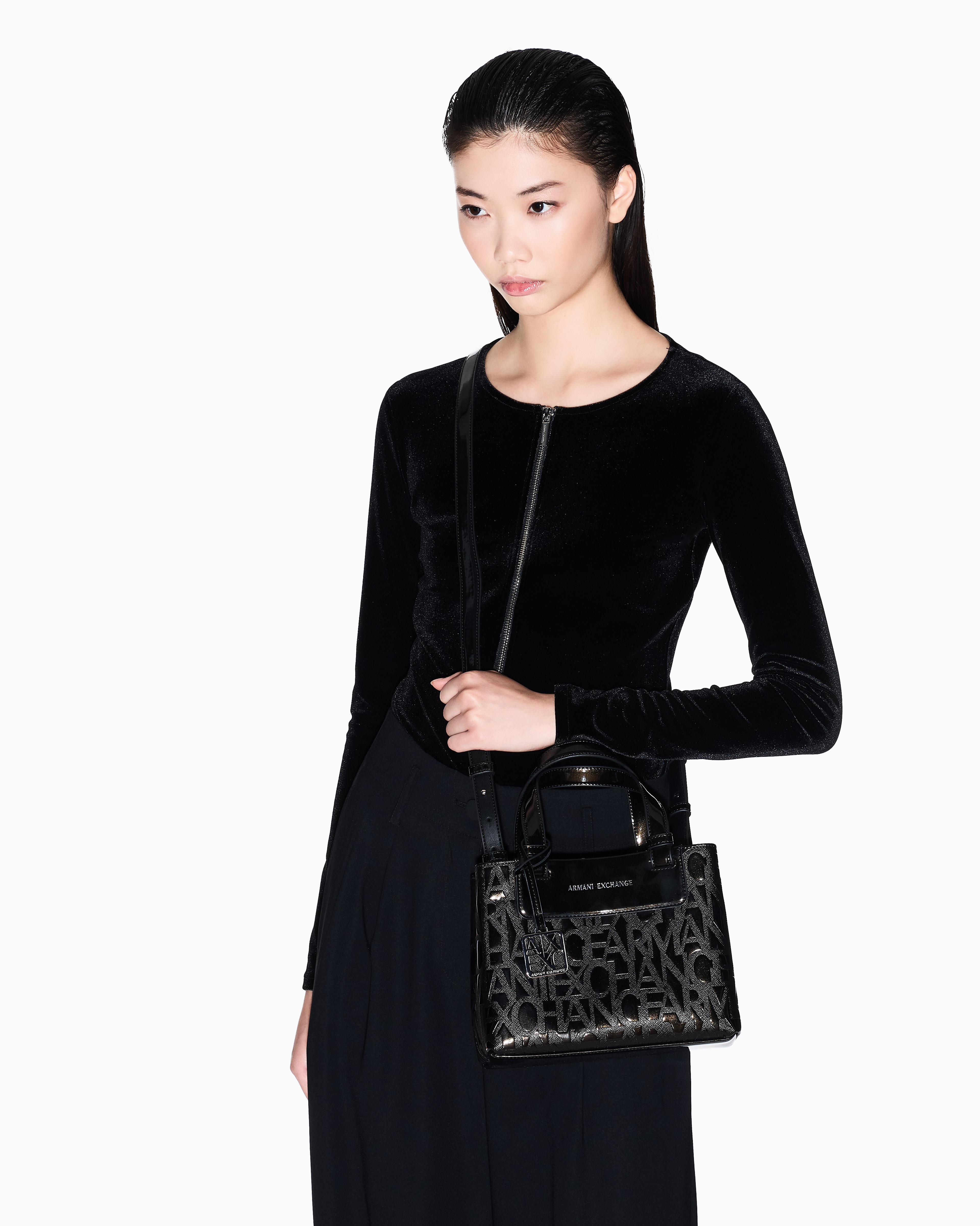 Armani Exchange - Tote bag with allover logo motif, Woman, Black, Size: TU