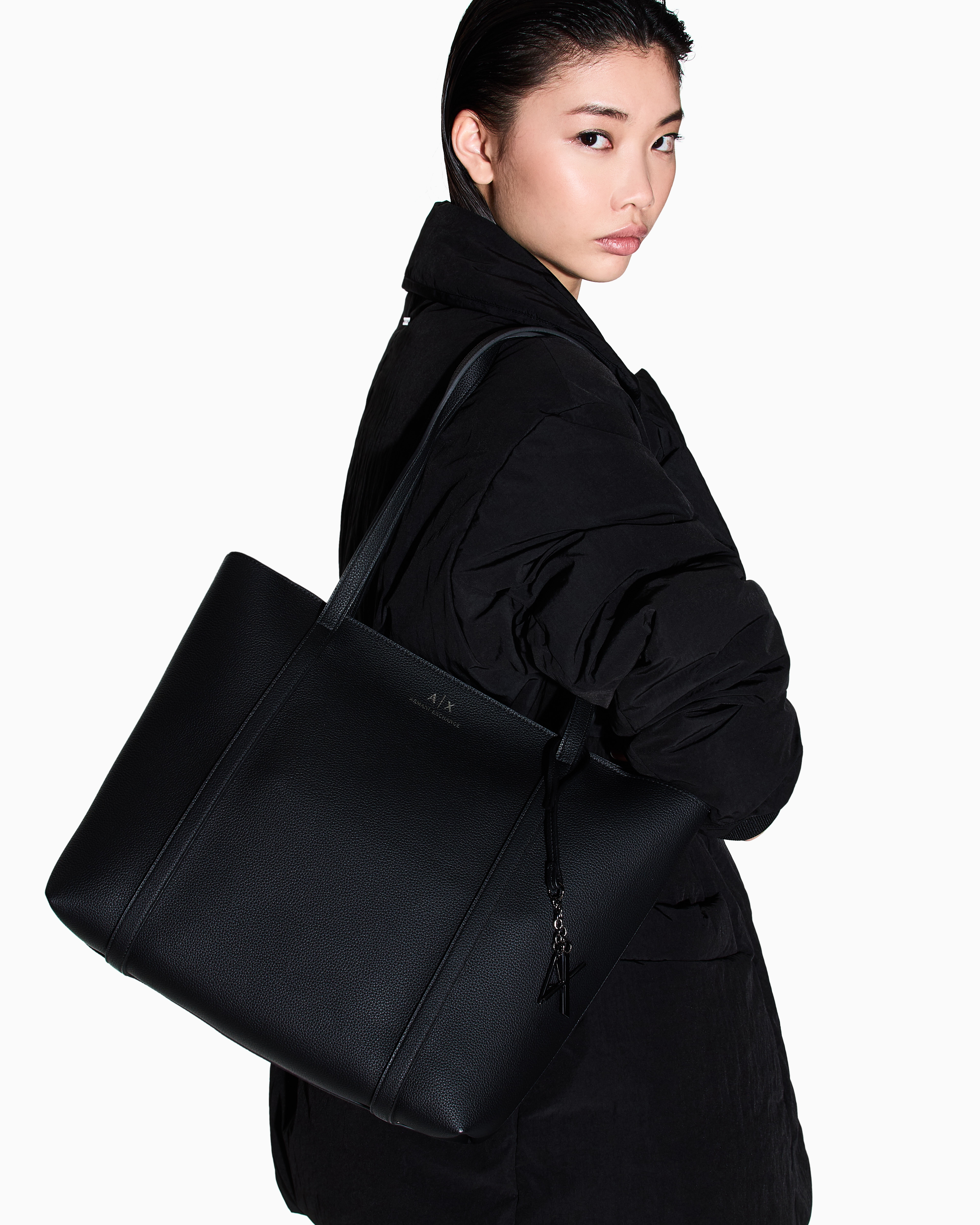 Armani Exchange - Garnet-effect tote bag, Woman, Black, Size: TU