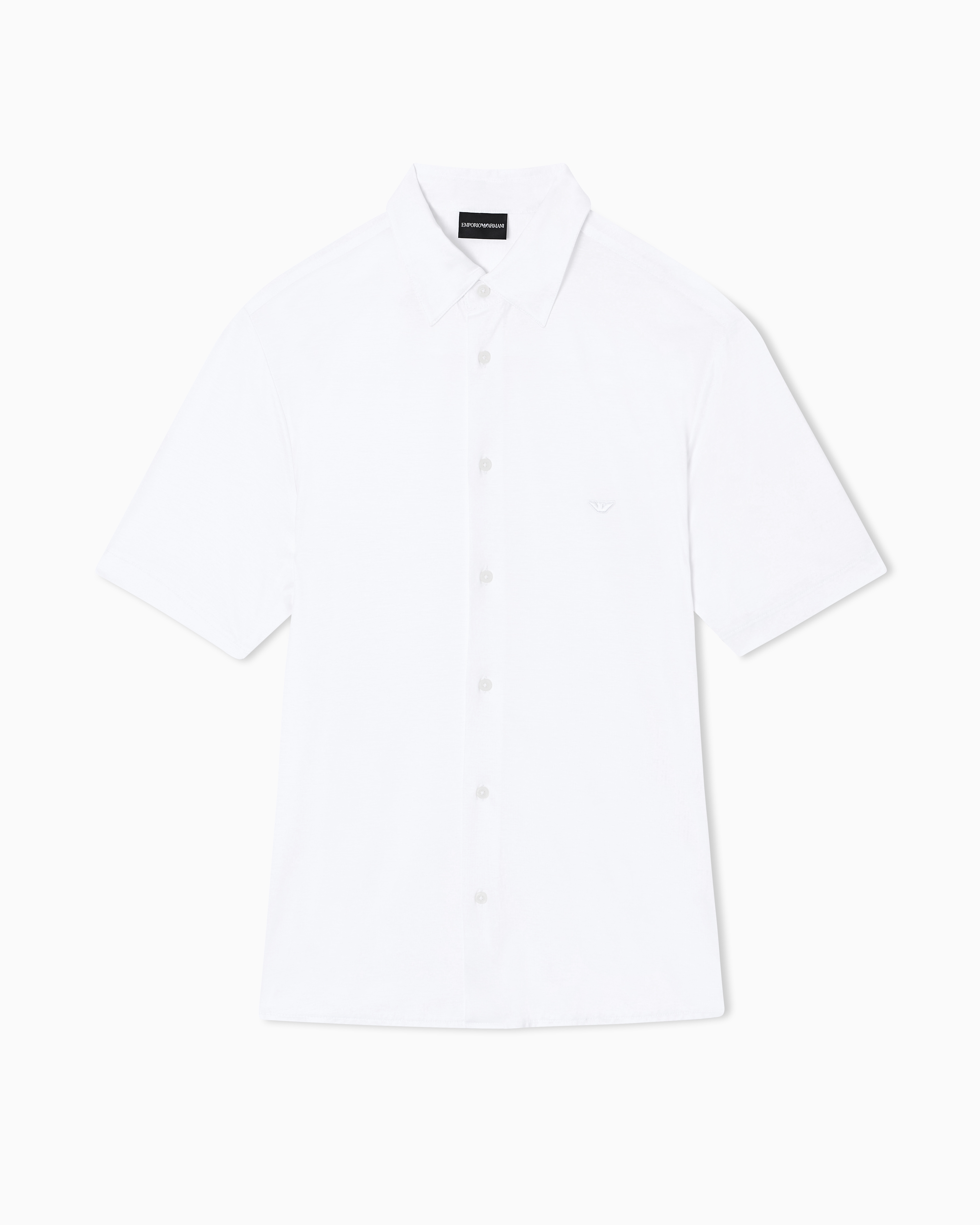 Emporio Armani White Slim Fit Lyocell Jersey Shirt With Short Sleeves Essential