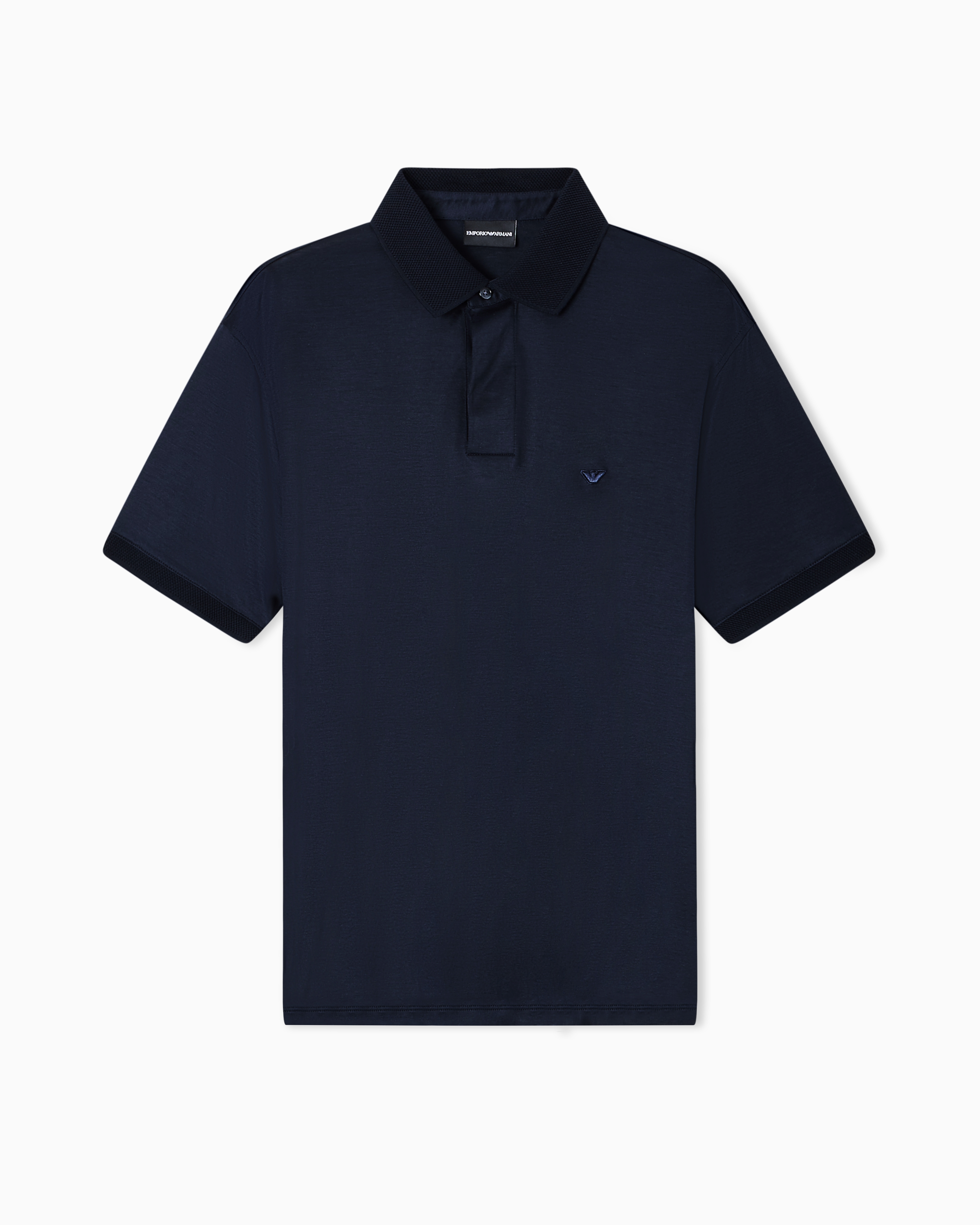 Emporio Armani Men's Navy Blue Rounded Micro Eagle Polo Shirt In A Lyocell Blend Jersey