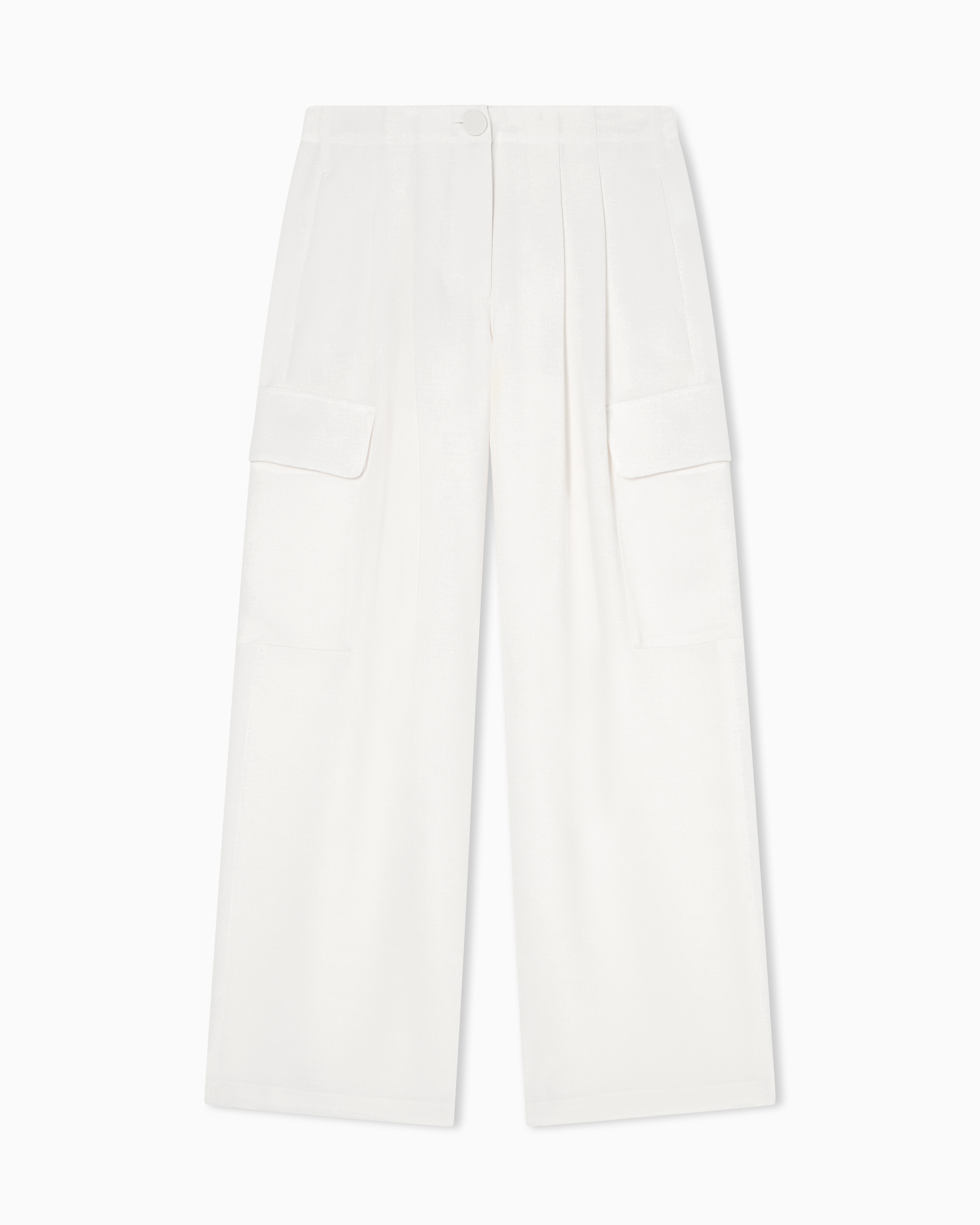 Armani Exchange White Wide Trousers With Pleats