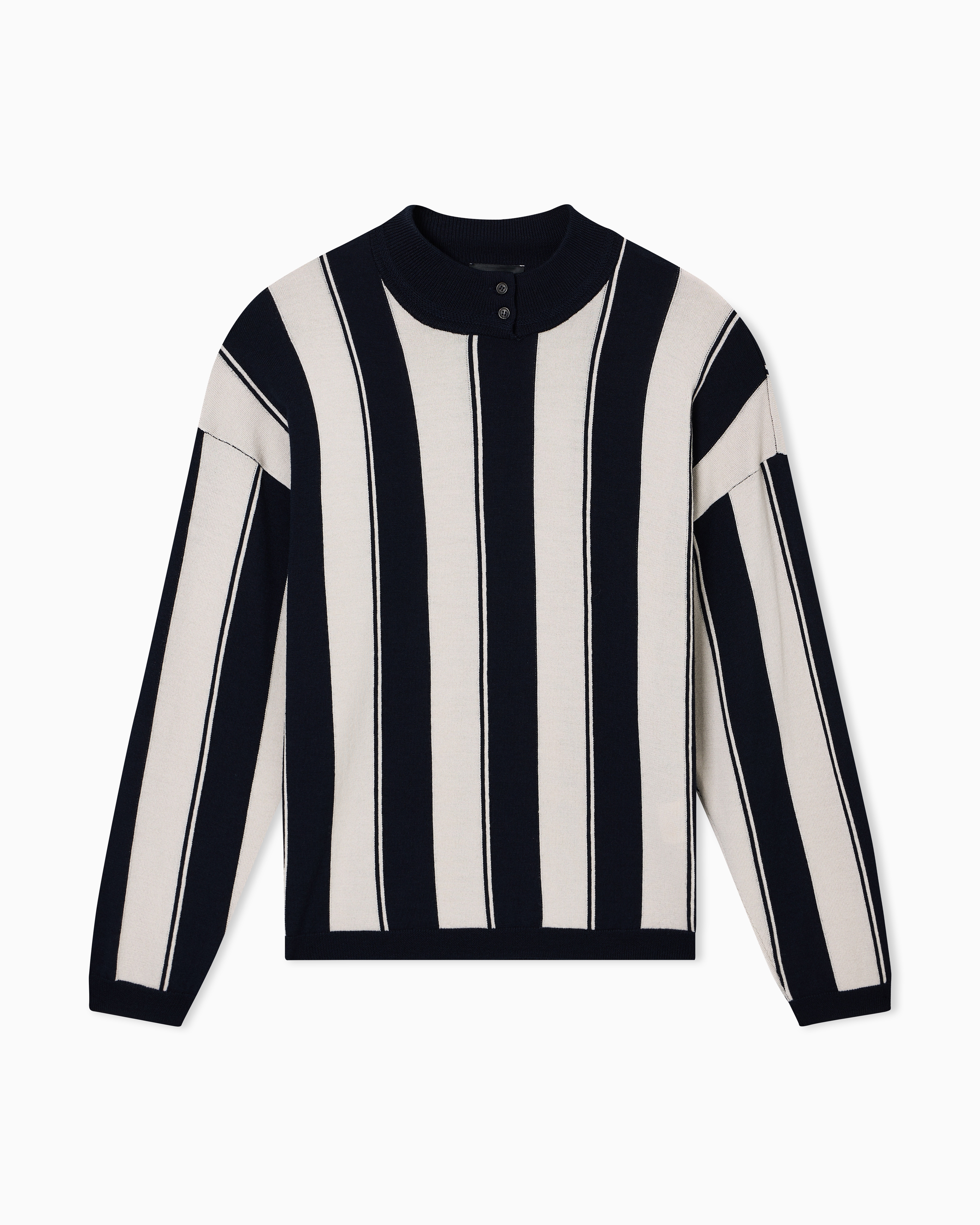 Emporio Armani Maglione In Lana Vergine Rasata Con Intarsio Rigato