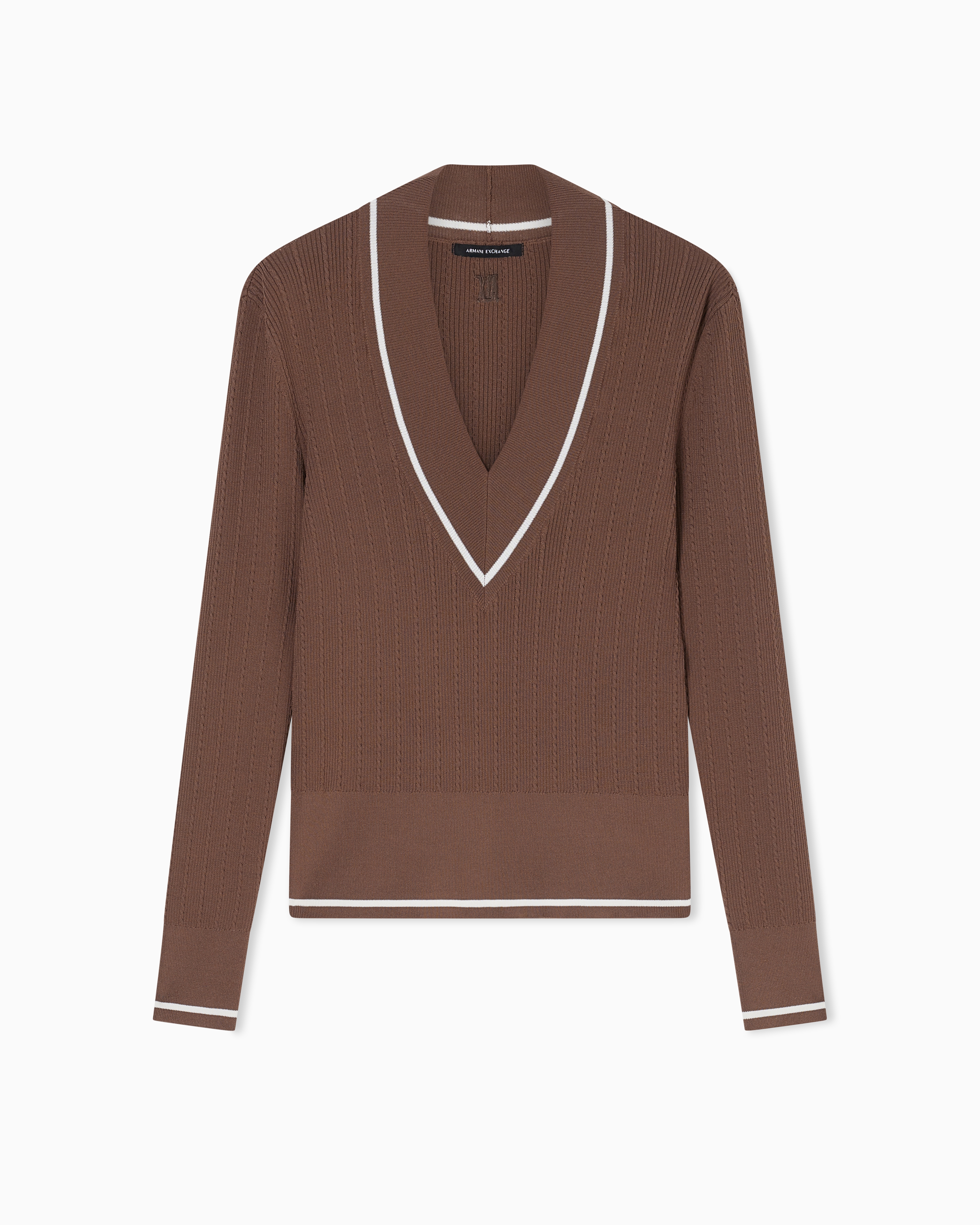 Armani Exchange Brown Recycled Viscose Pullover With Woven Detail